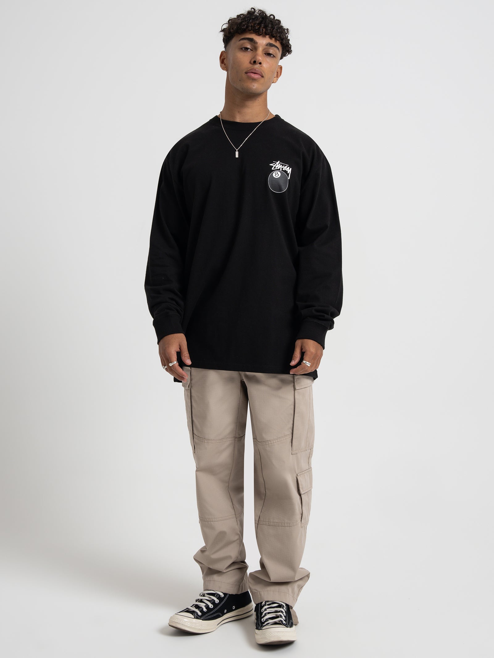 Solid 8 Ball Long Sleeve T-Shirt in Black