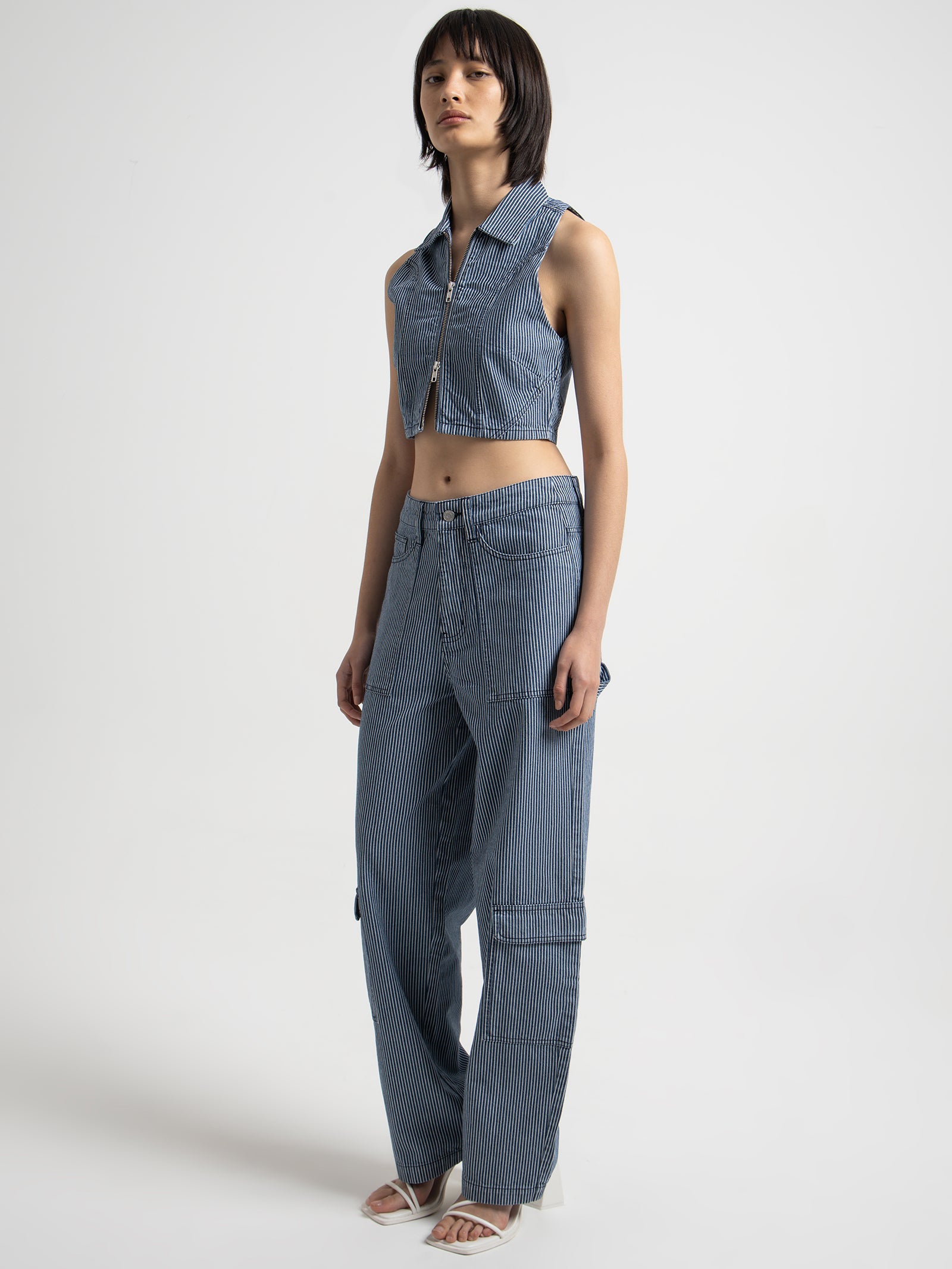 Mila Low Rise Pants in Indigo Stripe