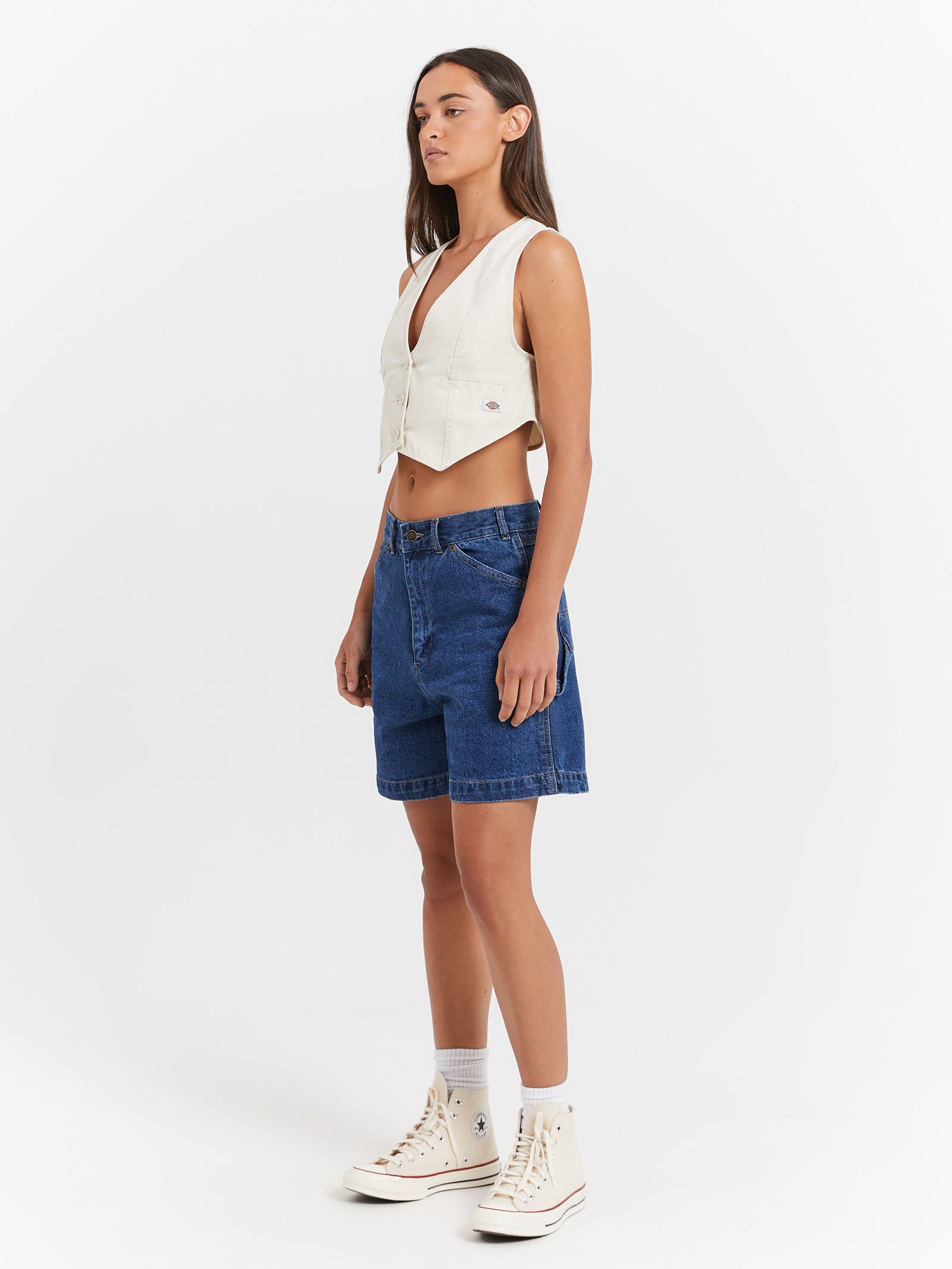 A-Line Shorts in Stone Washed Indigo