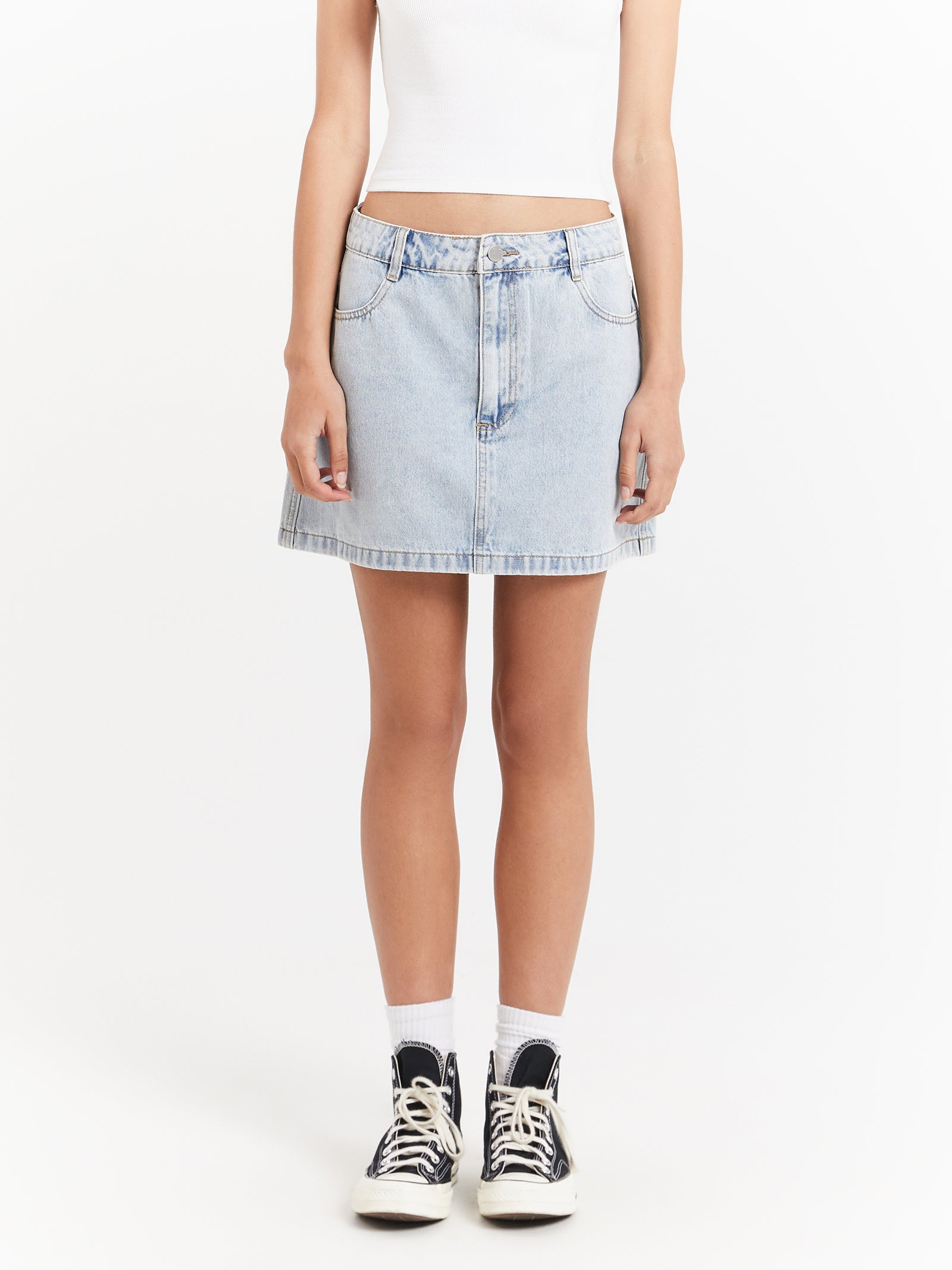 Workwear Denim Mini Skirt in Light Blue