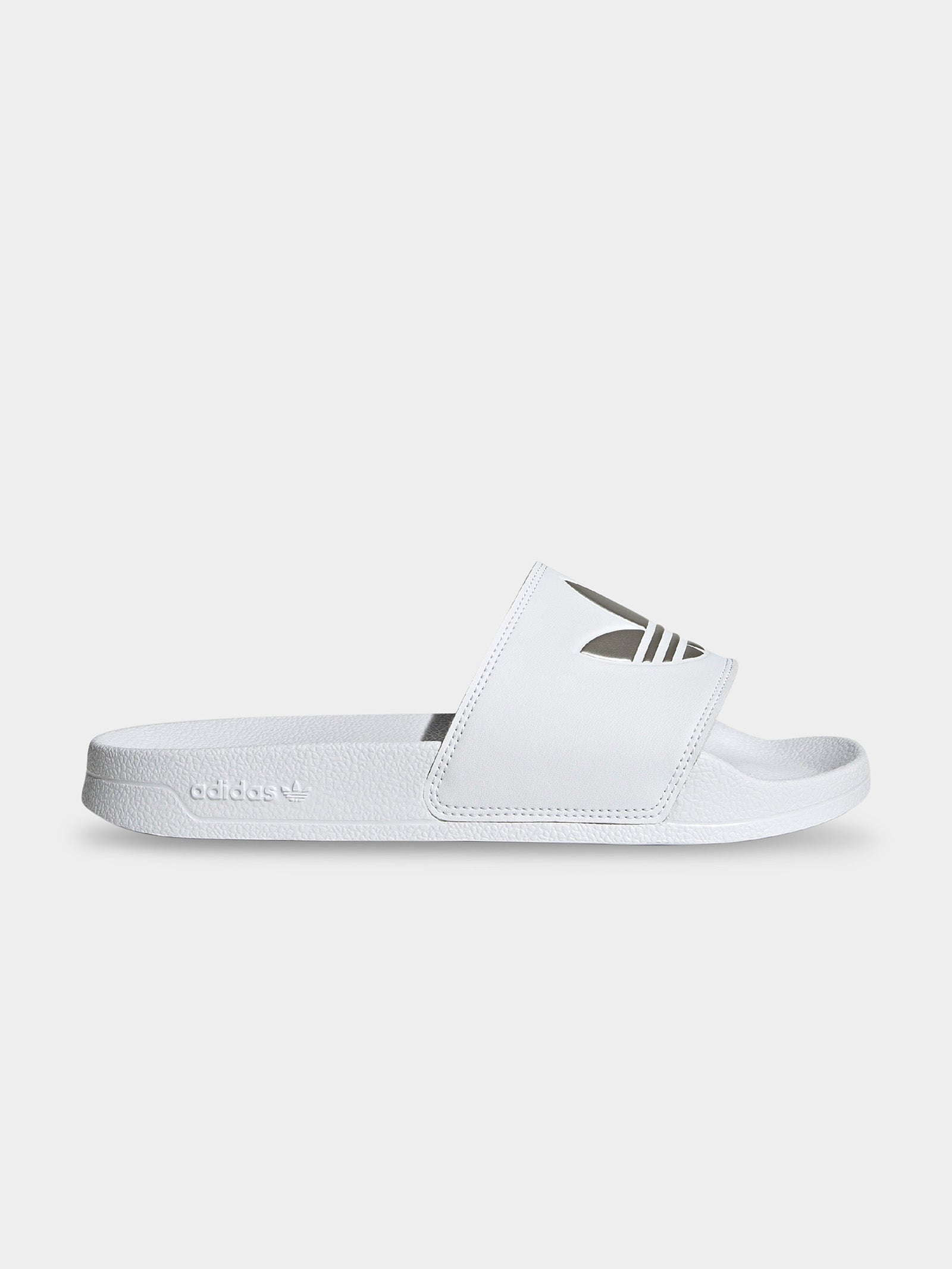 Womens Adilette Lite Slides in Cloud White & Matte Silver