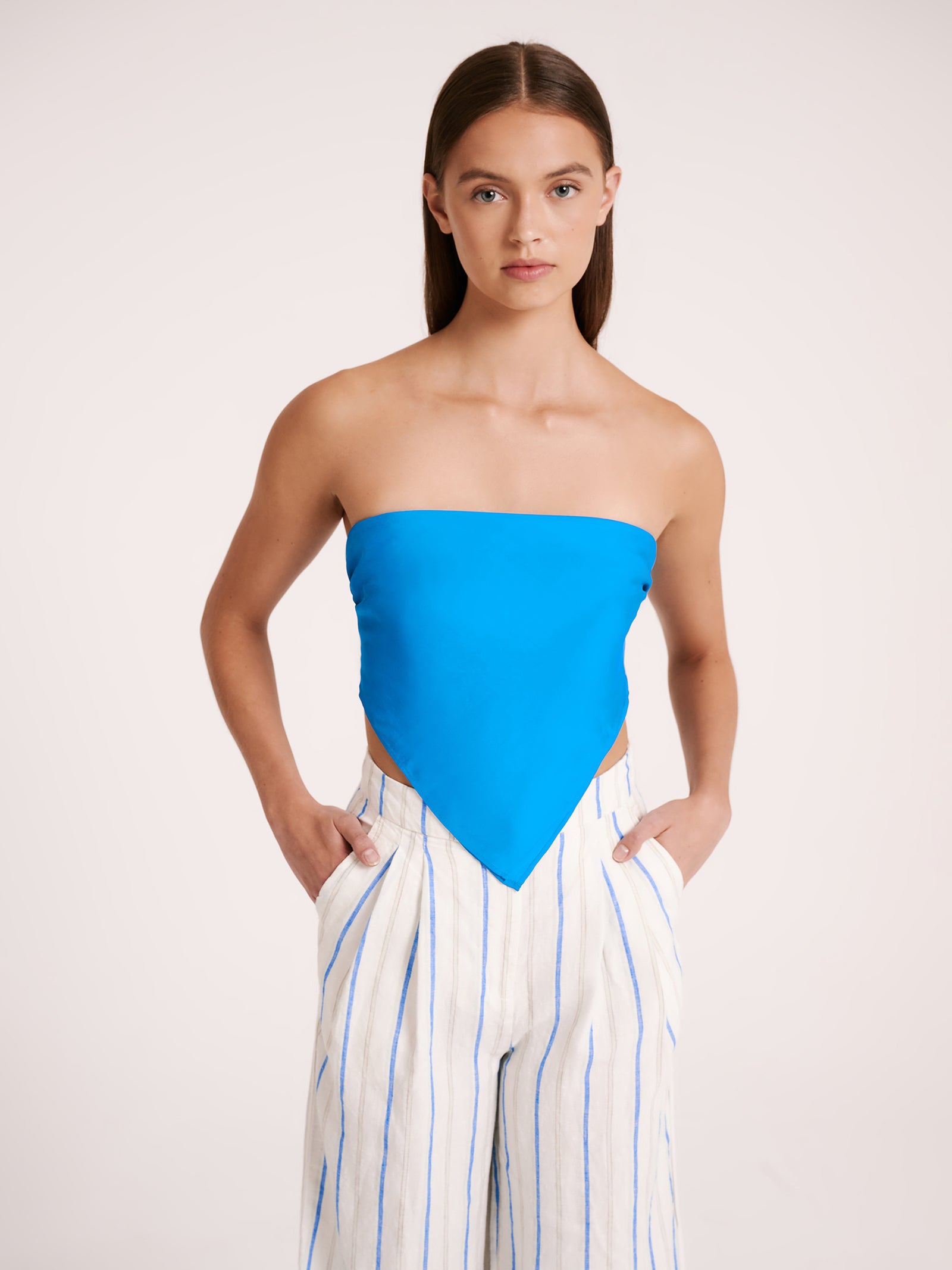 Lea Cupro Scarf Top in Azure Blue