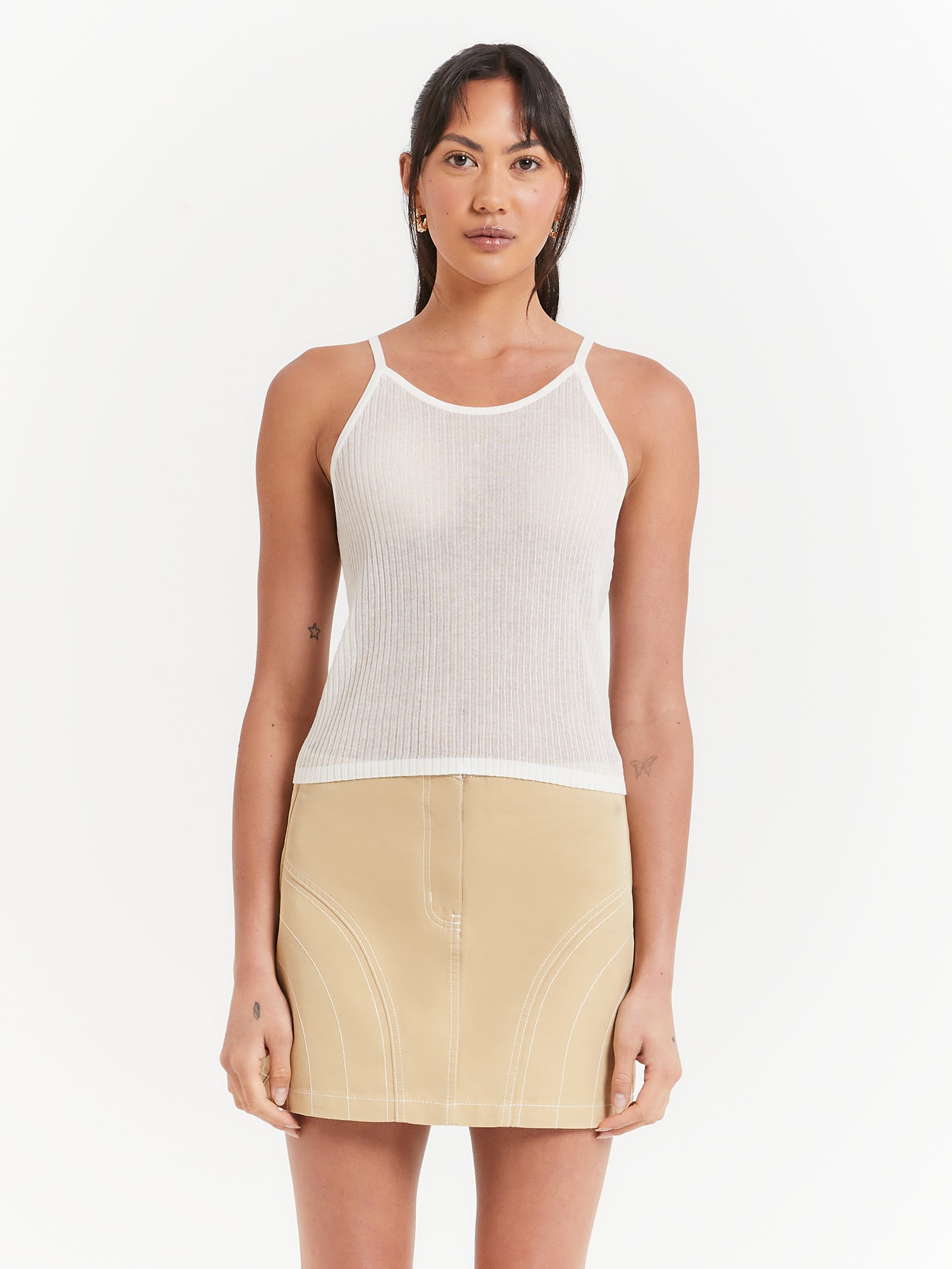 Adelaide Sheer Tank Top in Off-White