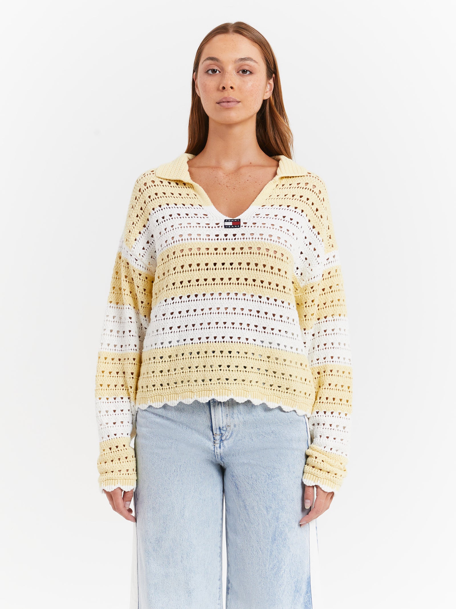 Summer Crochet Sweater in Lemon Zest & White