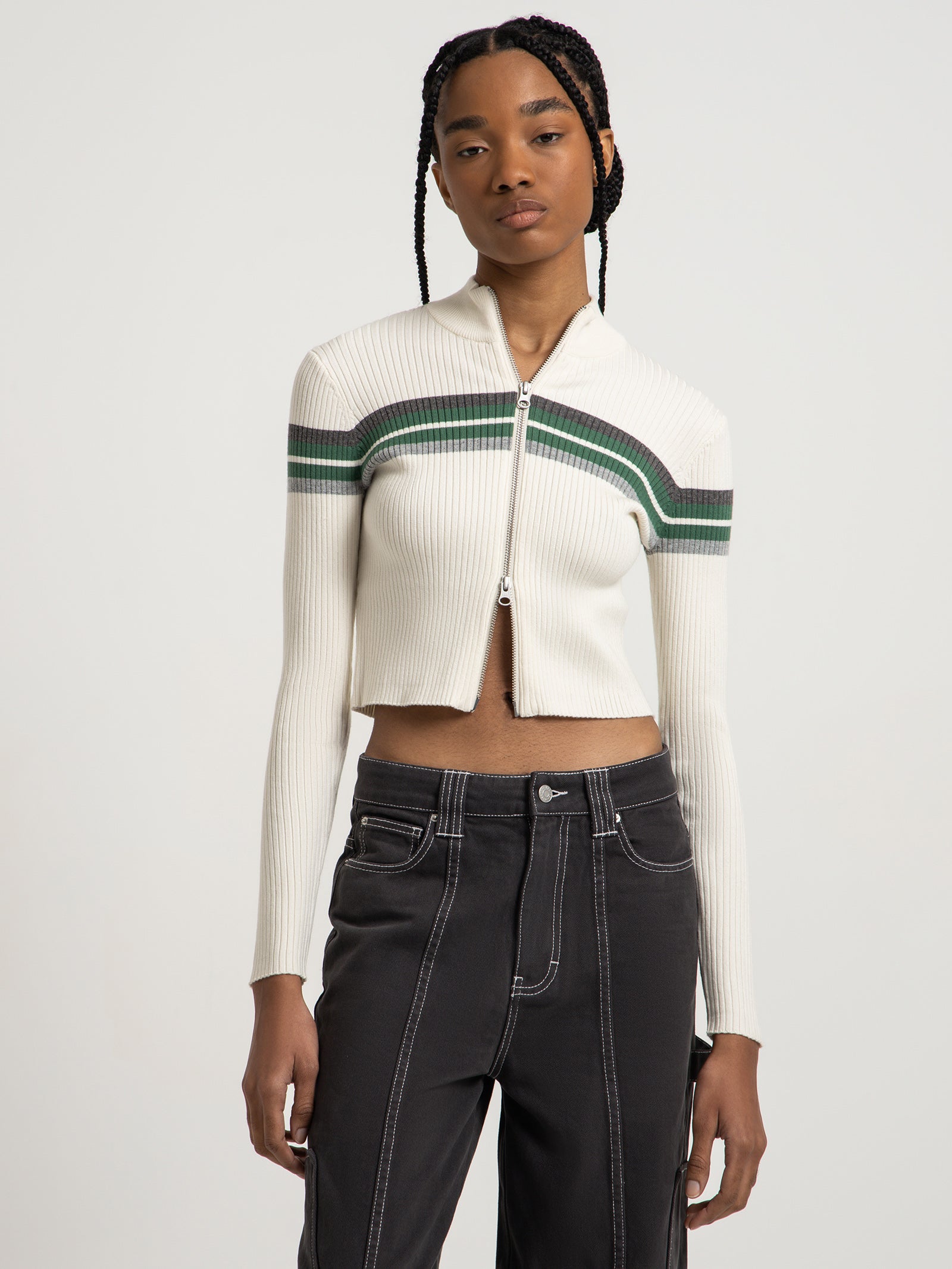 Neve Zip Front Top in Off White-Pine