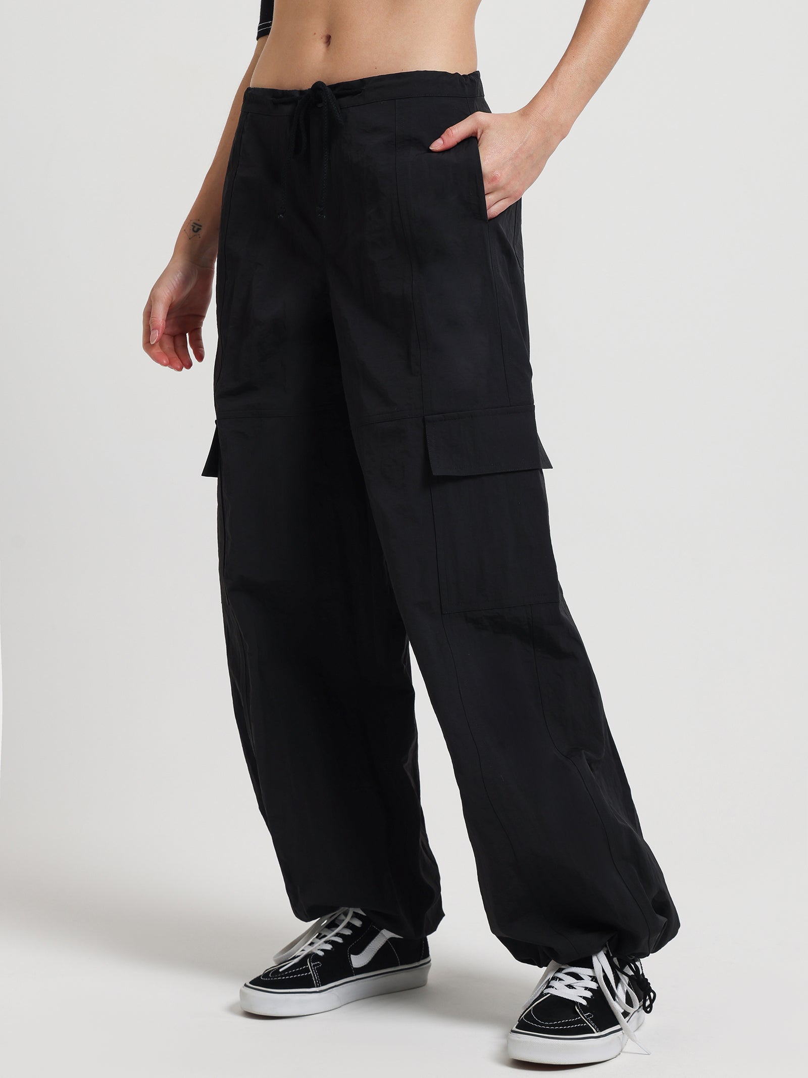 Parachute Cargo Pants in Black