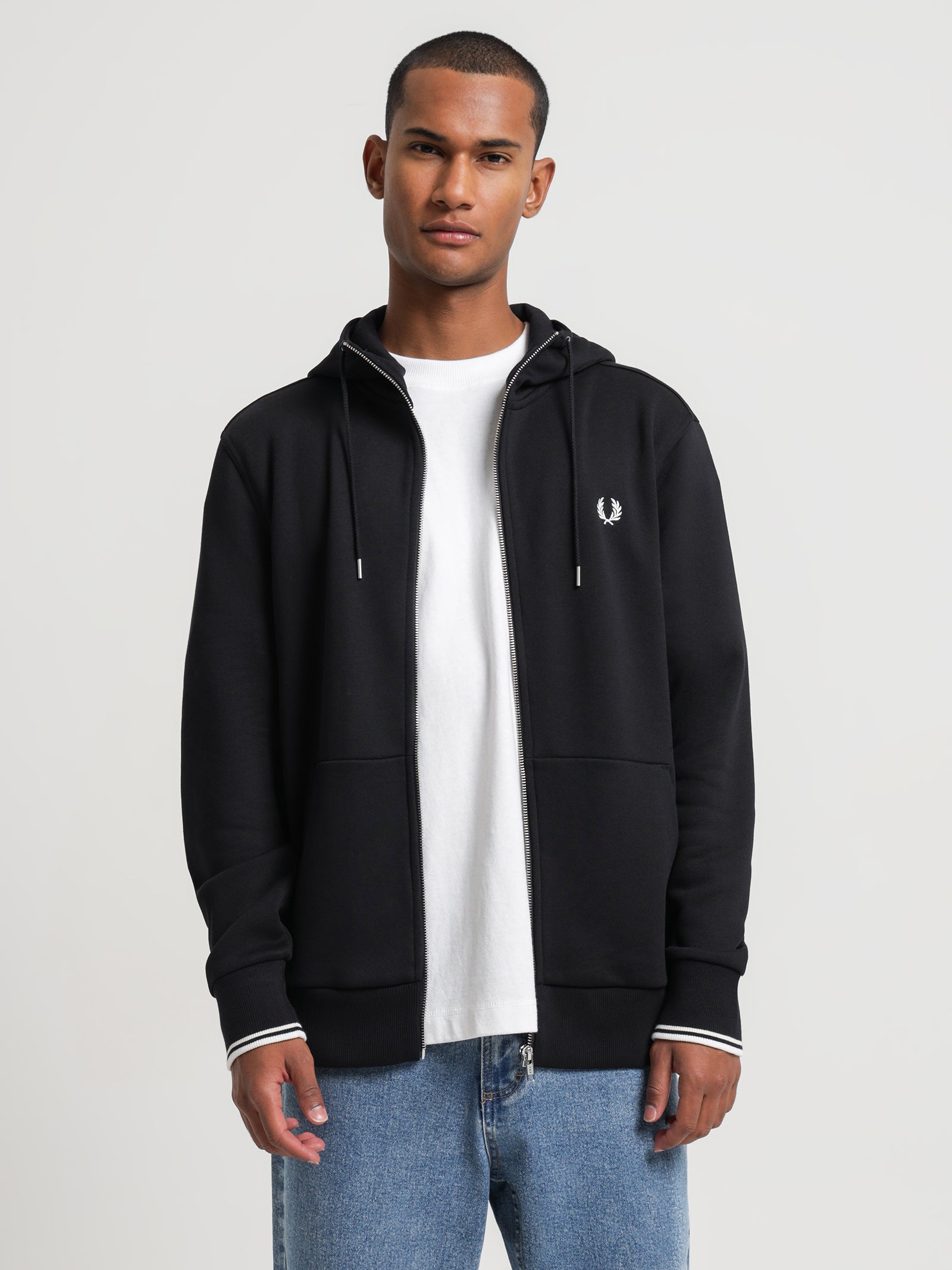 Hooded Zip Through Sweatshirt in Black