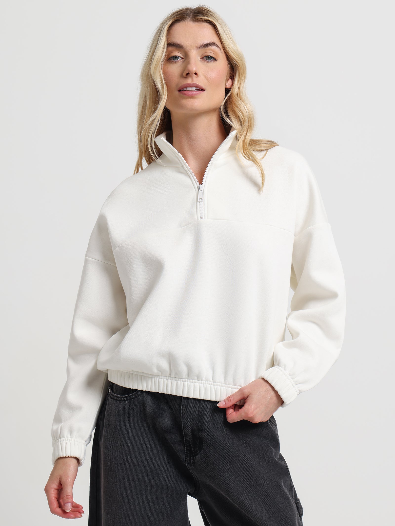 Kyra Half Zip Sweat in Off White