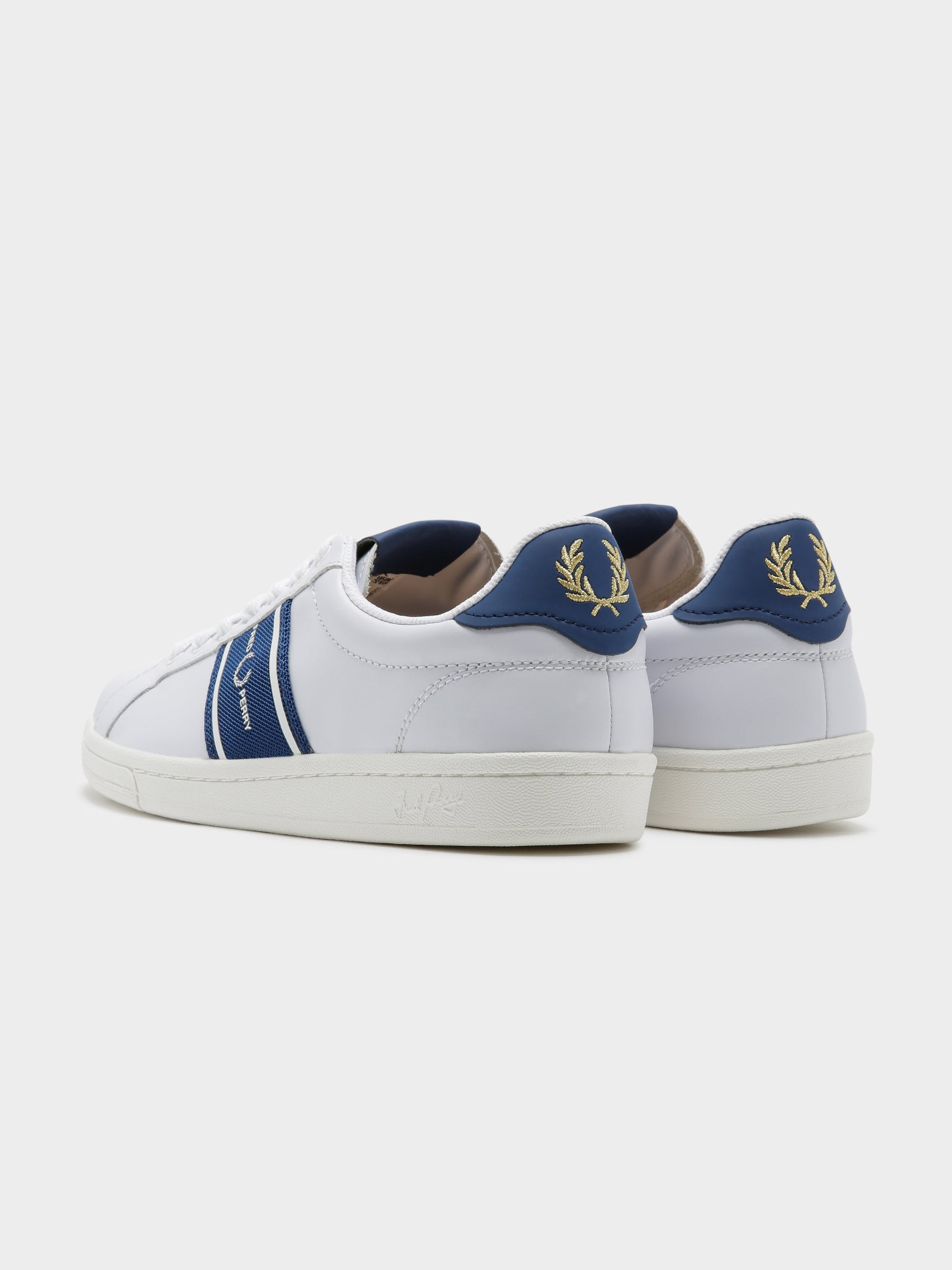 Mens B721 Leather Graphic Branding Sneakers in White & Navy