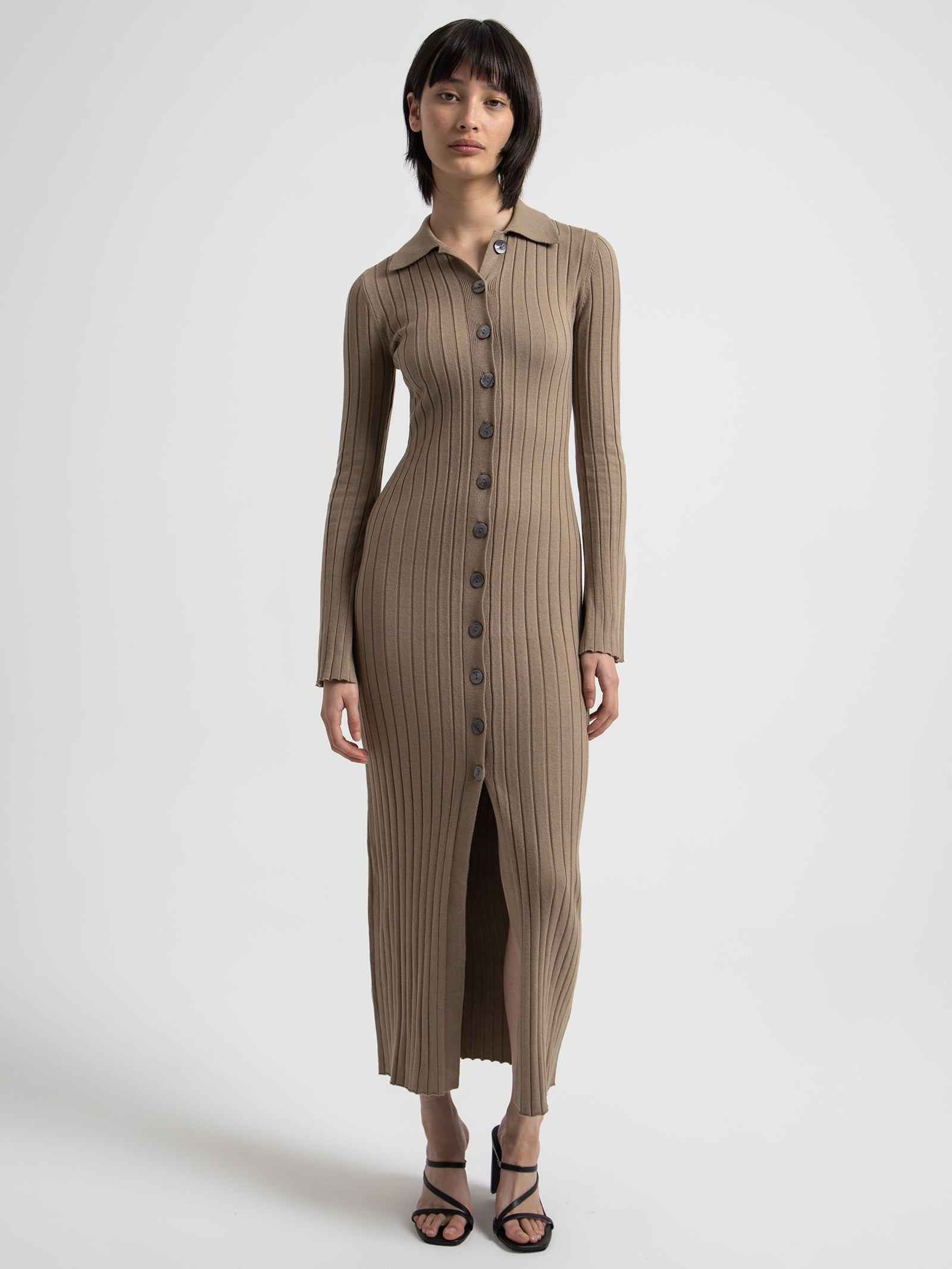 Noemi Knit Dress in Fog Brown