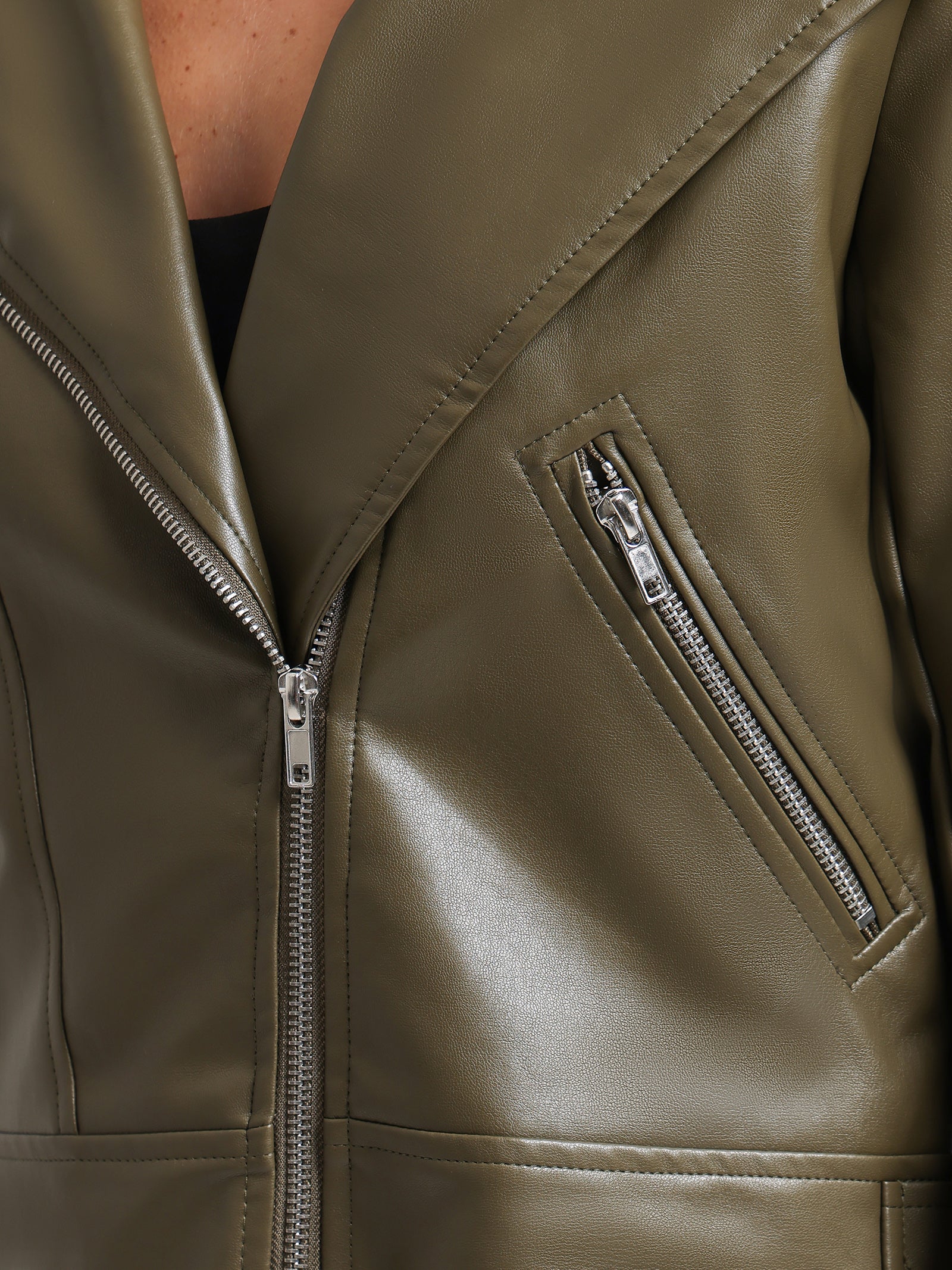 Percy Faux Leather Biker Jacket in Khaki