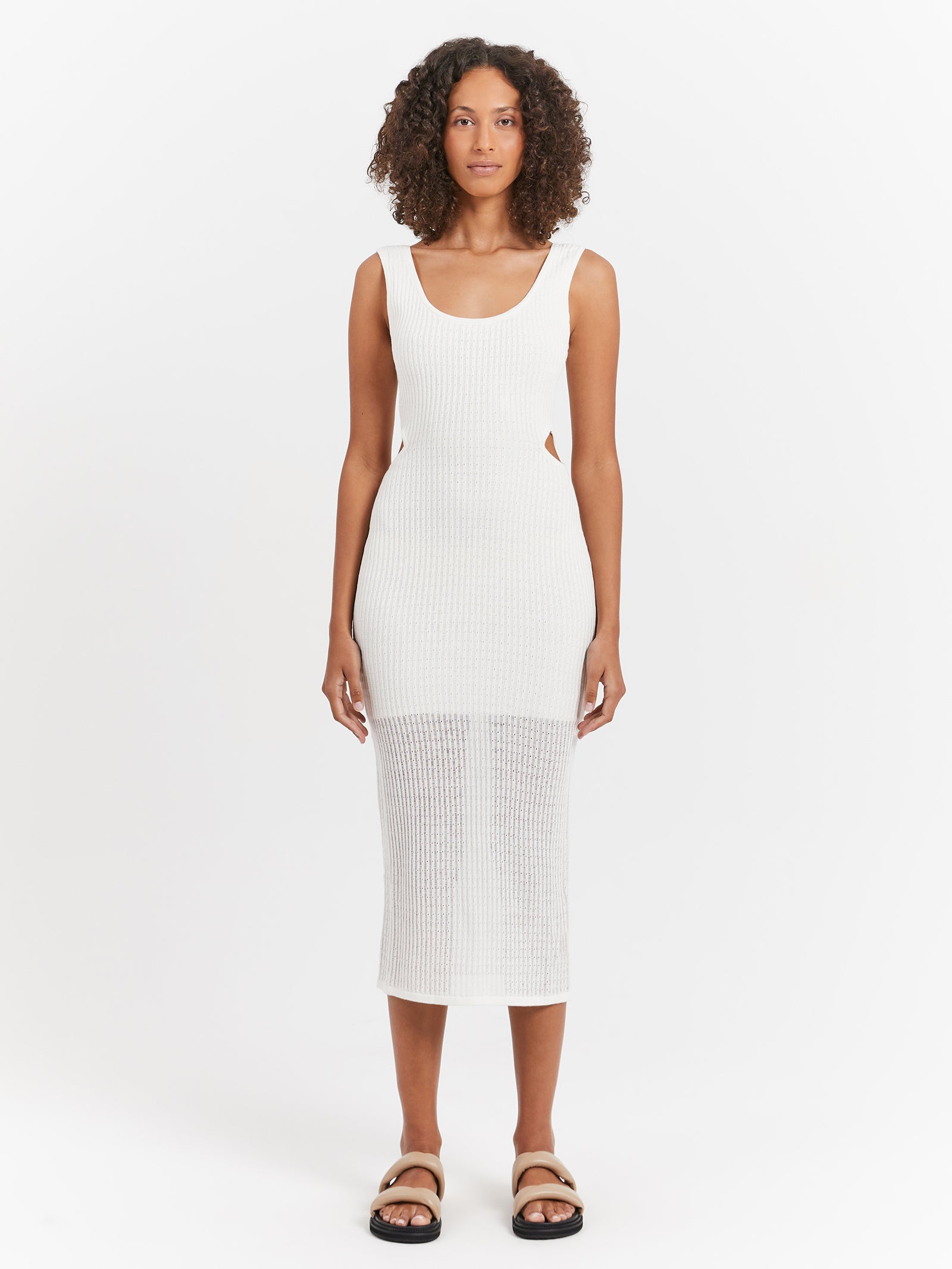 Alani Knit Midi Dress in Off White