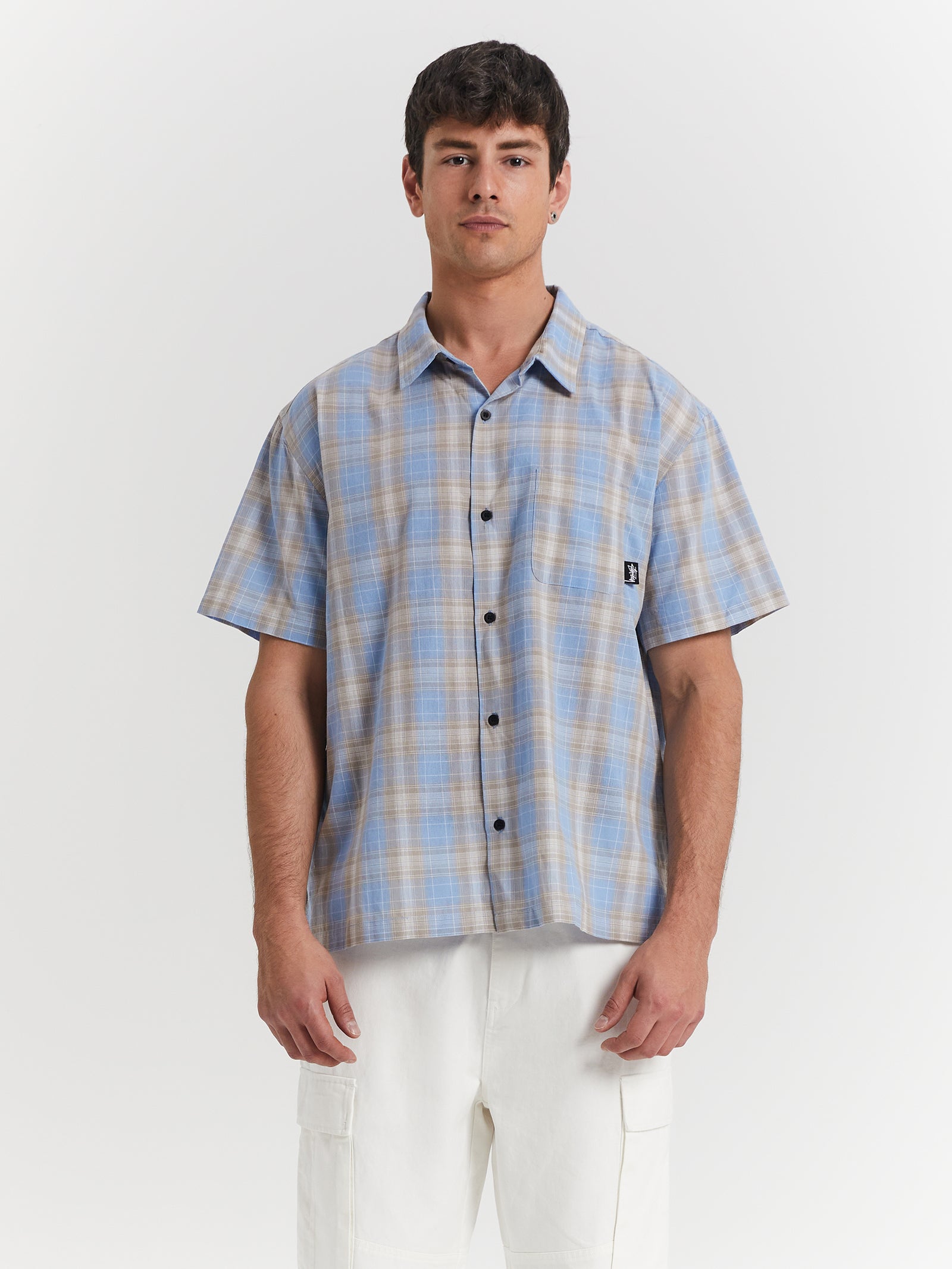 Ornata Pocket Short Sleeve Shirt in Blue Check