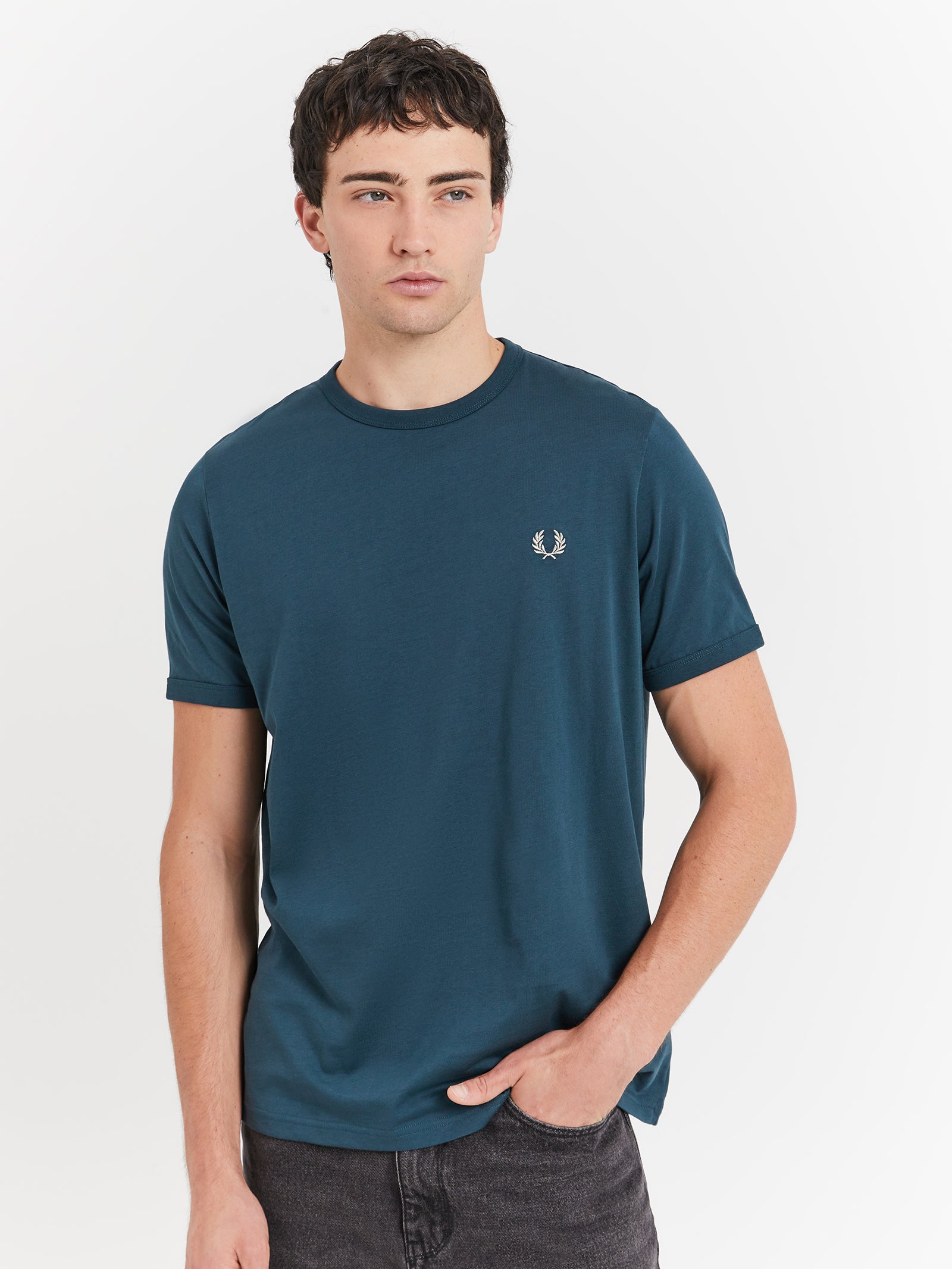 Ringer T-Shirt in Petrol Blue