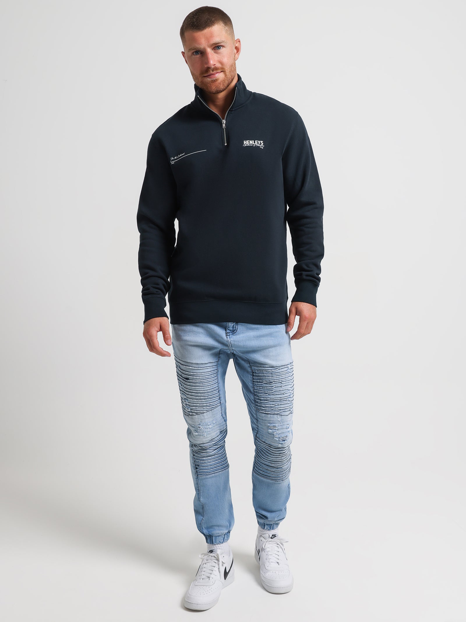 Champion Zip Sweater in Navy