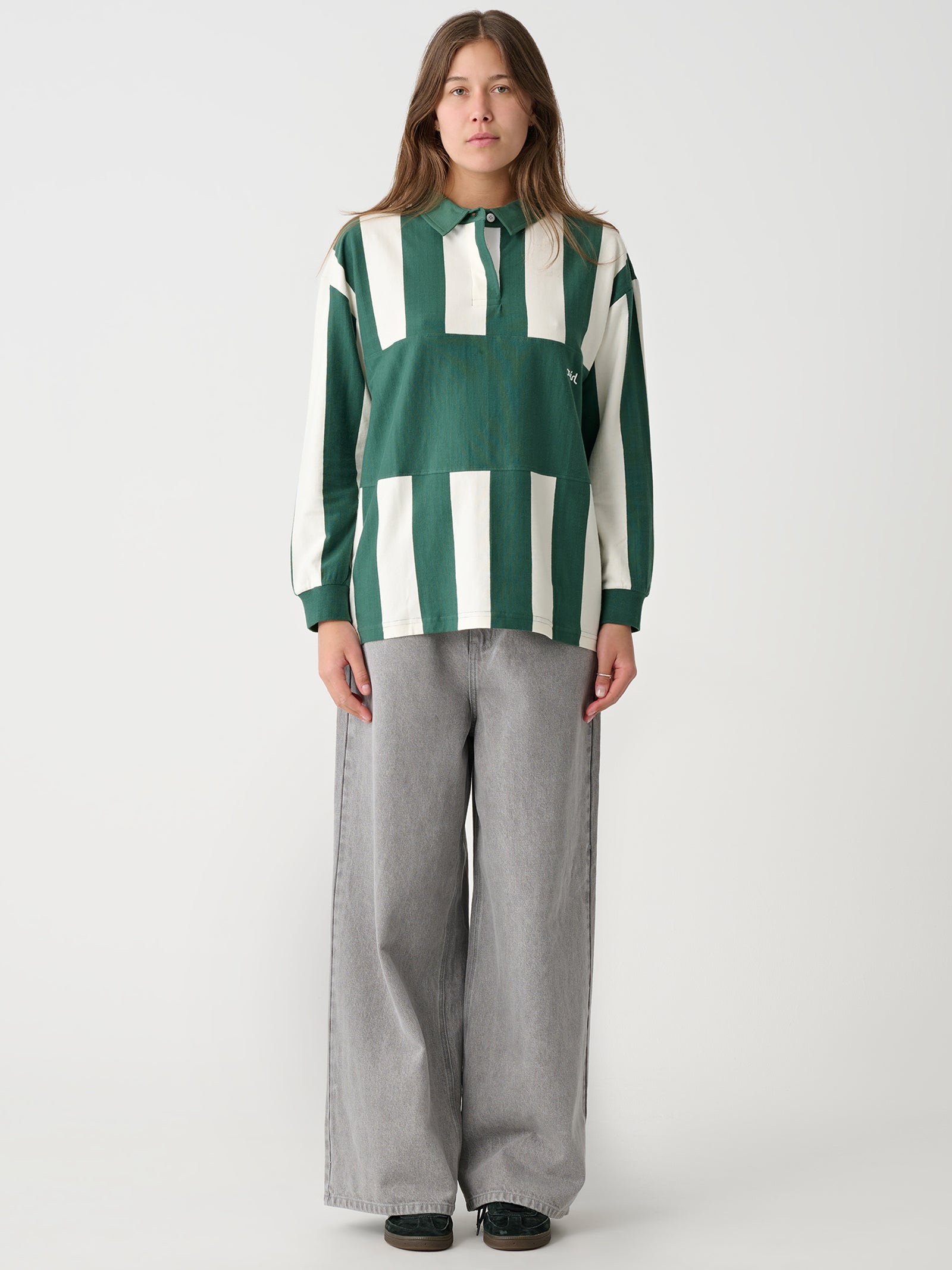 Wide Stripe Oversized Long Sleeve Rugby Top