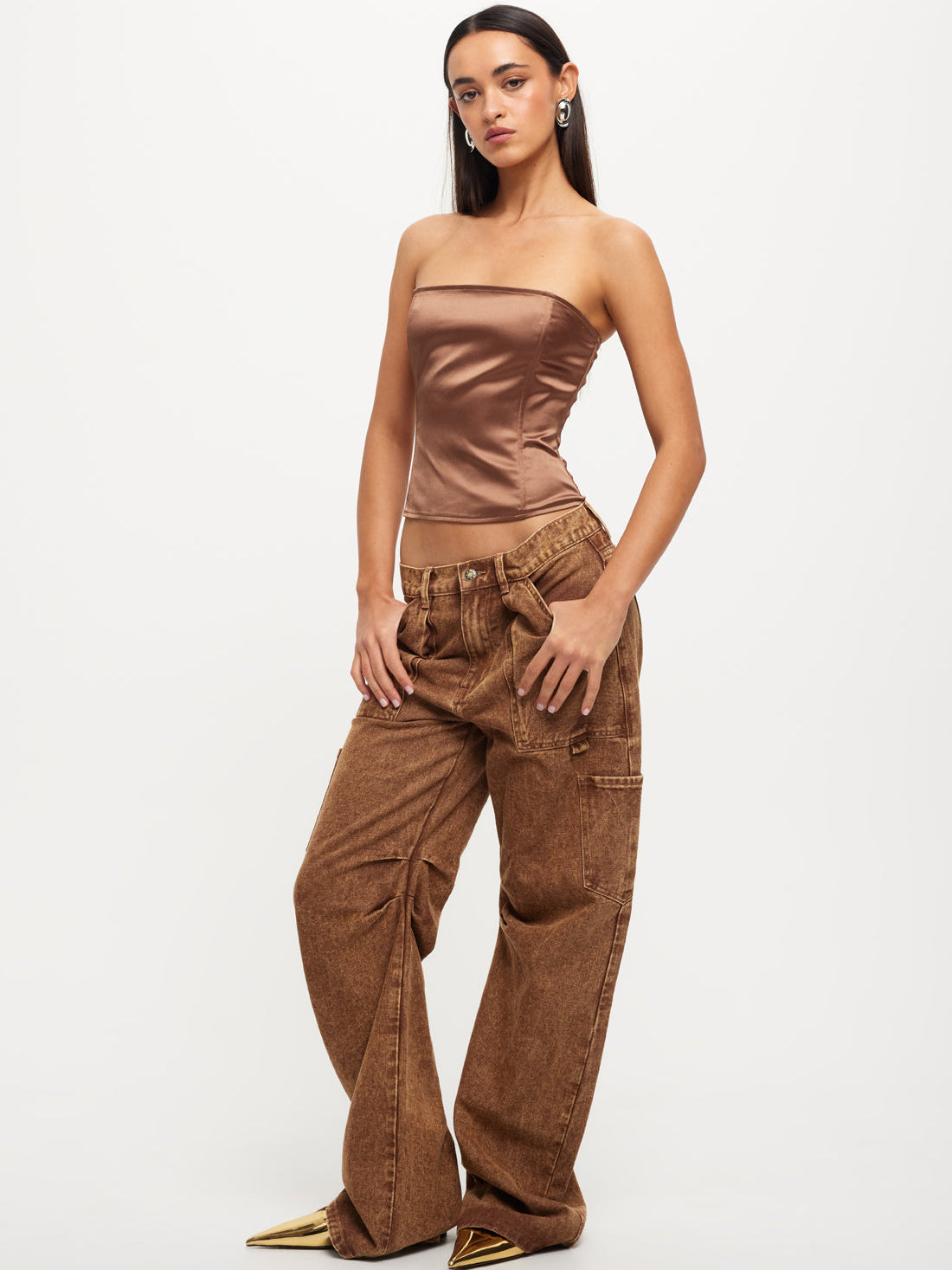 Miami Vice Low-Rise Baggy Jeans in Brown Stonewash