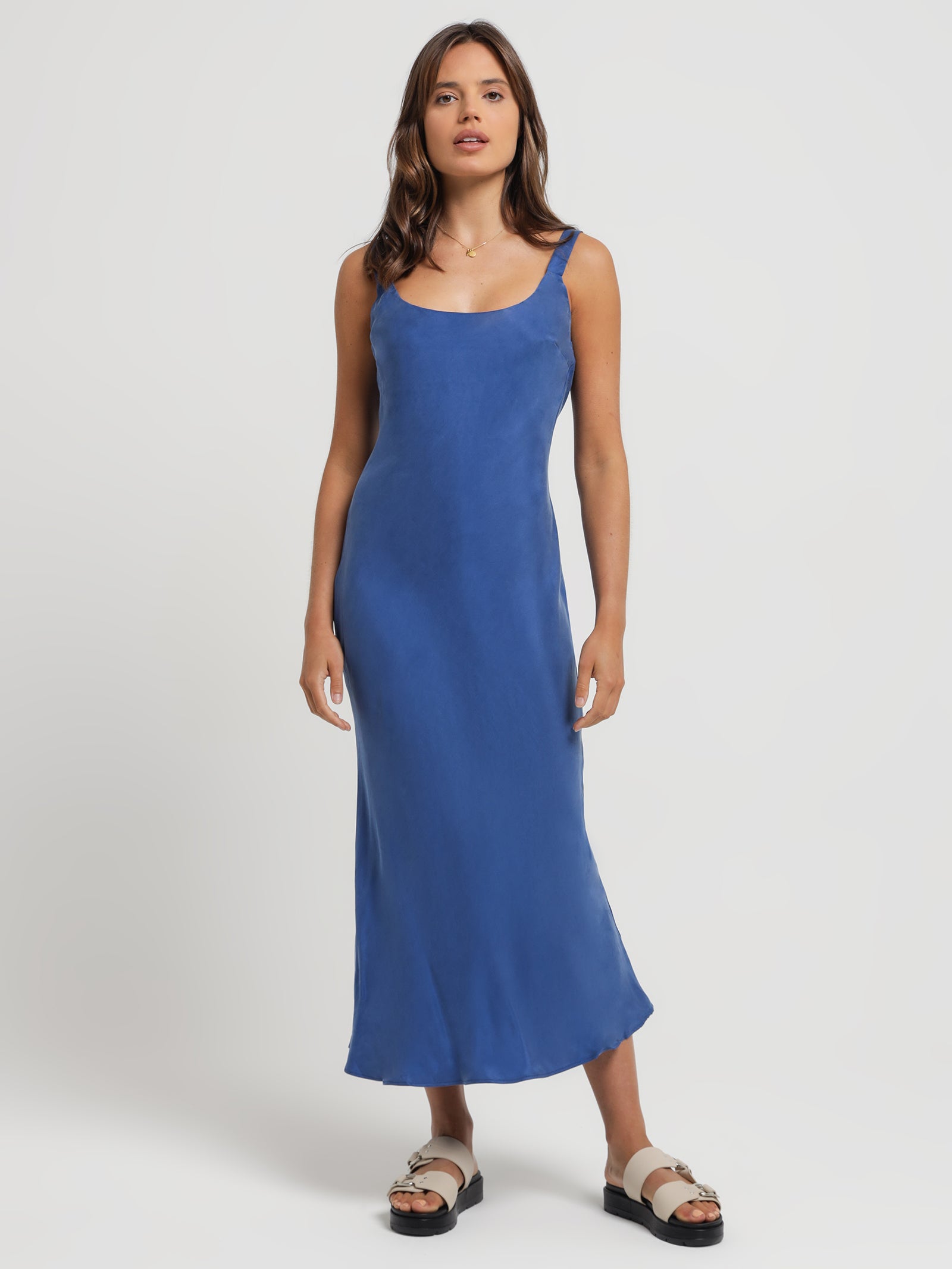 Ren Cupro Slip Dress in Ocean Blue