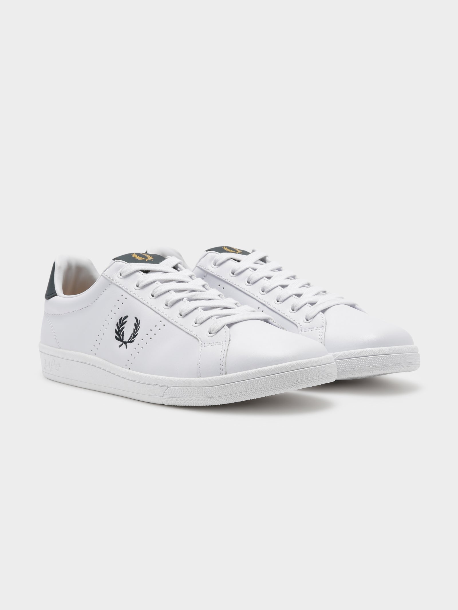 Mens B721 Leather Tab Sneakers in White & Navy