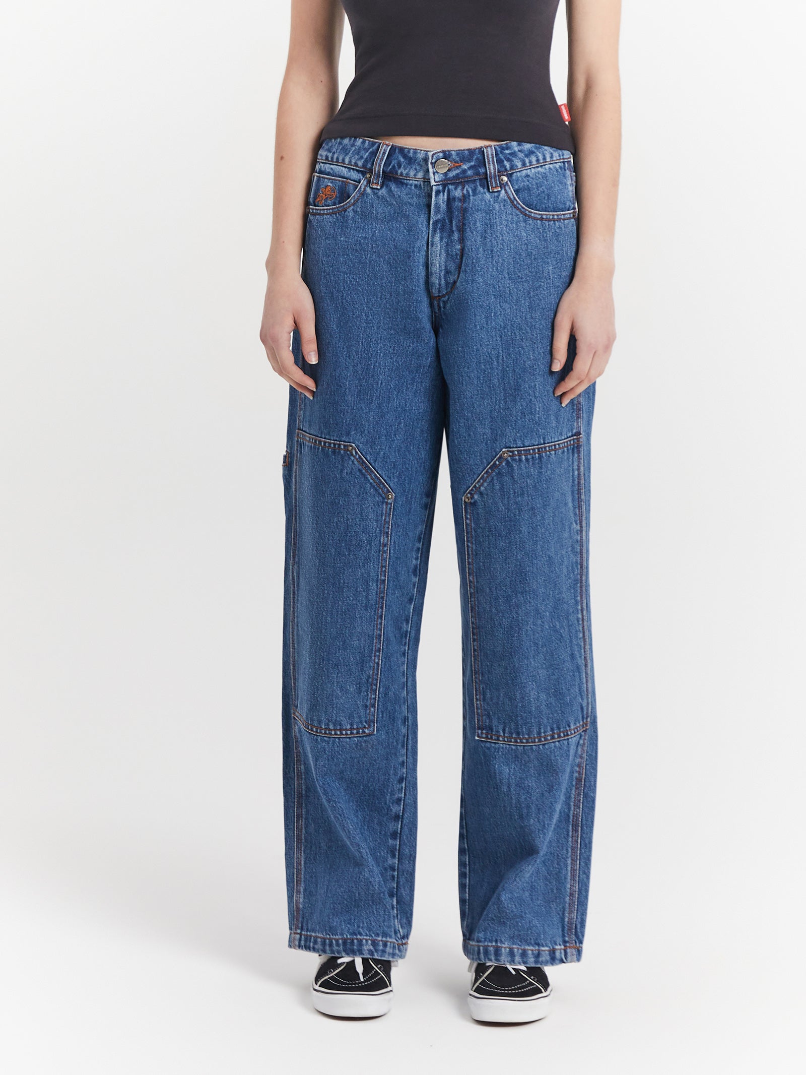 Double-Knee Slouch Jeans in Classic Mid Blue