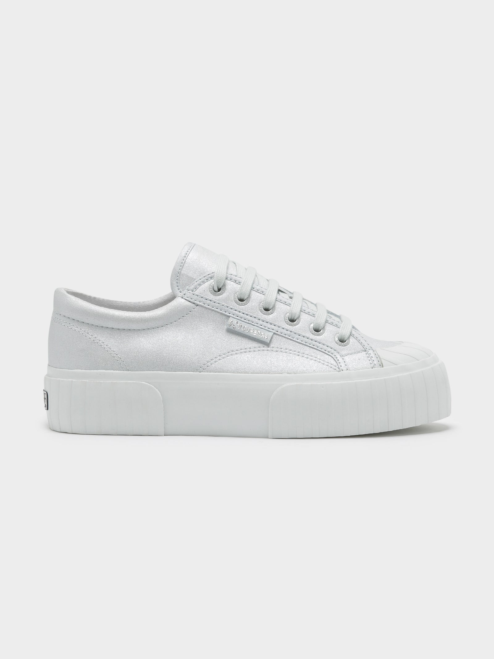 Womens 2631 Stripe Platform Sneaker in Silver & White