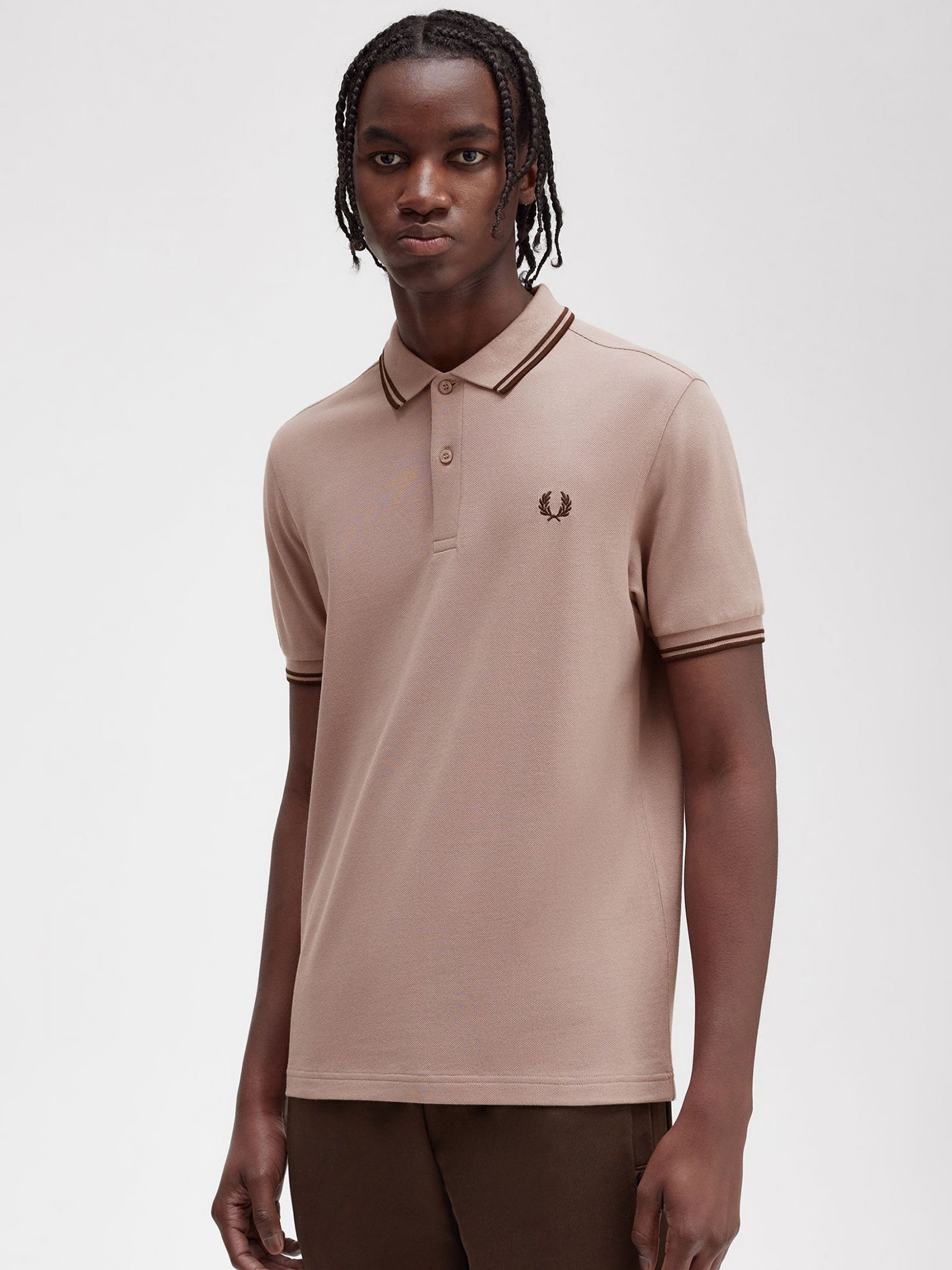 Twin Tipped Polo Shirt in Dark Pink & Burnt Tobacco