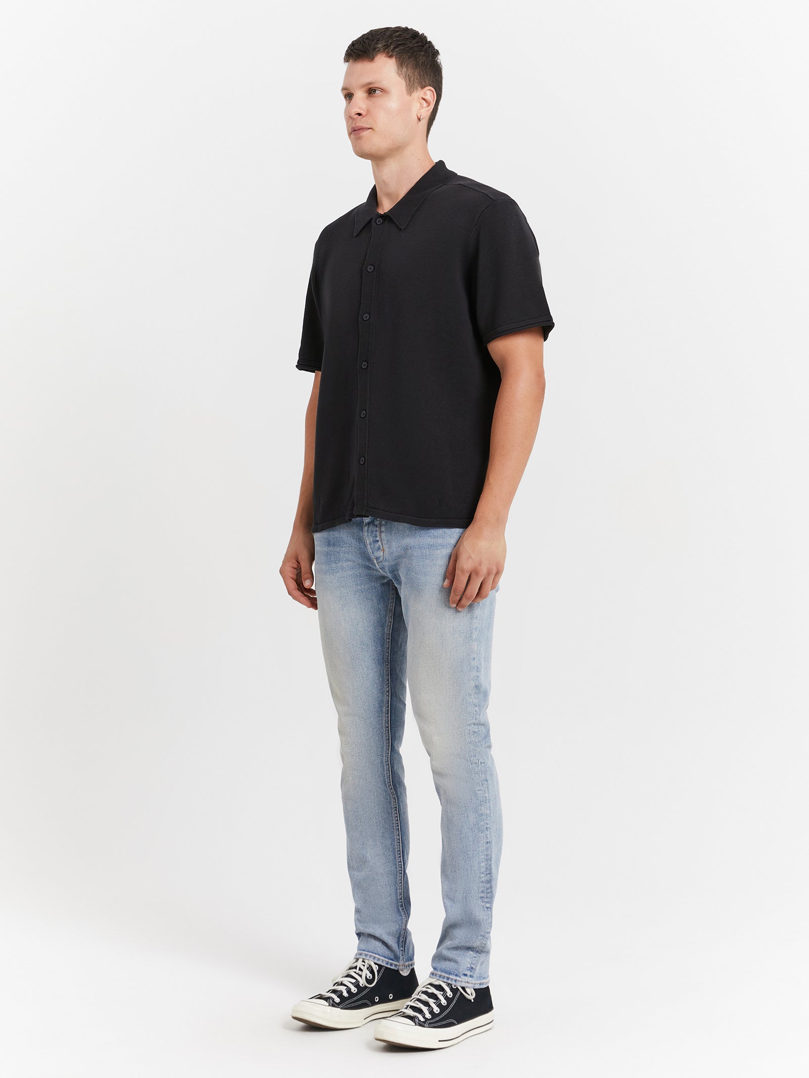 Saville Knit Short Sleeve Shirt in Black