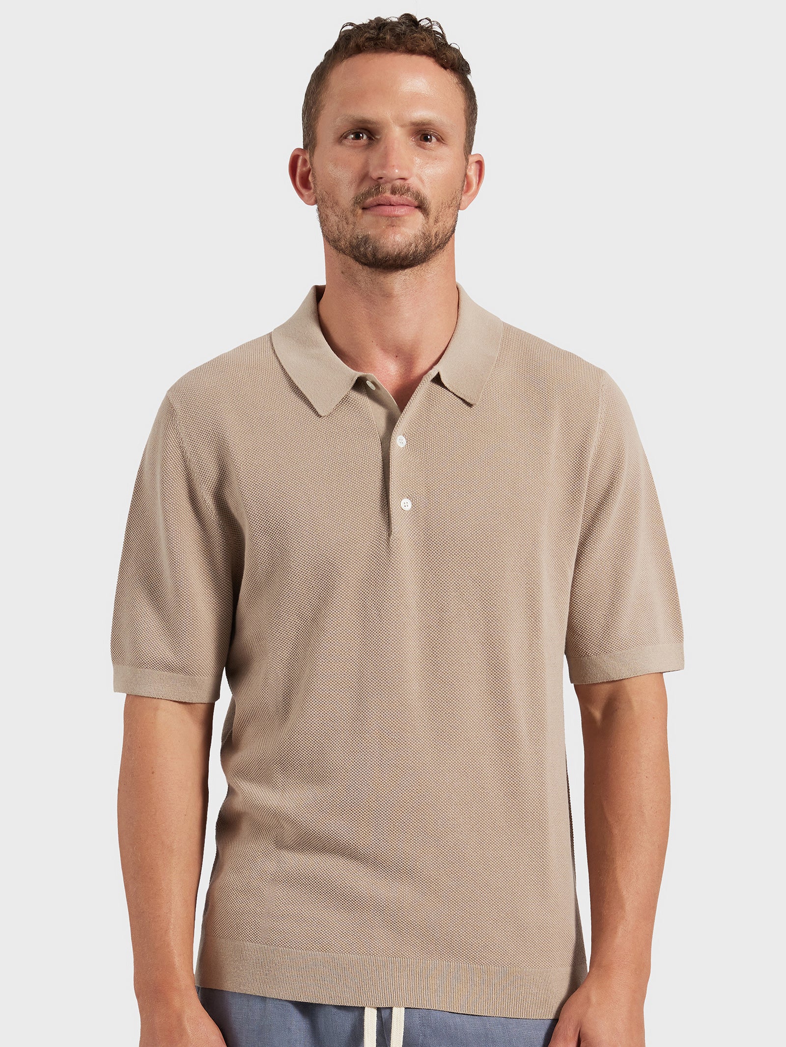 Riley Knit Polo in Warm Sand