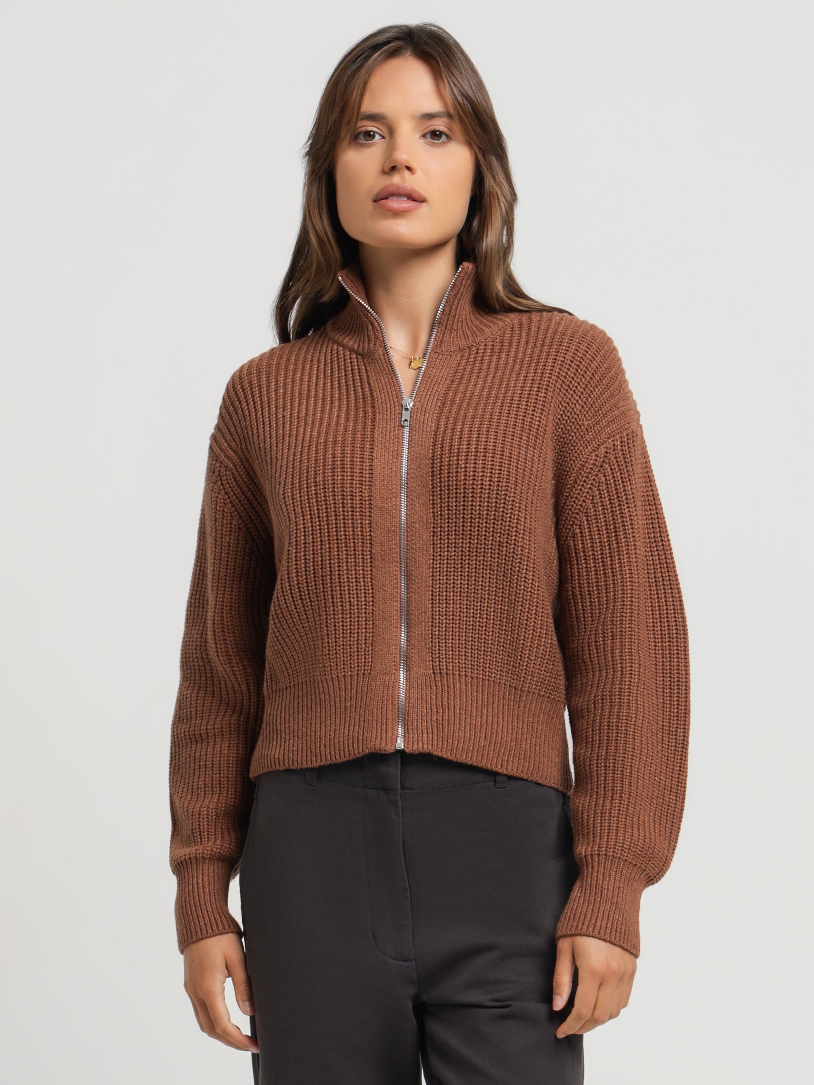 Delmar Zip Front Knit in Terracotta