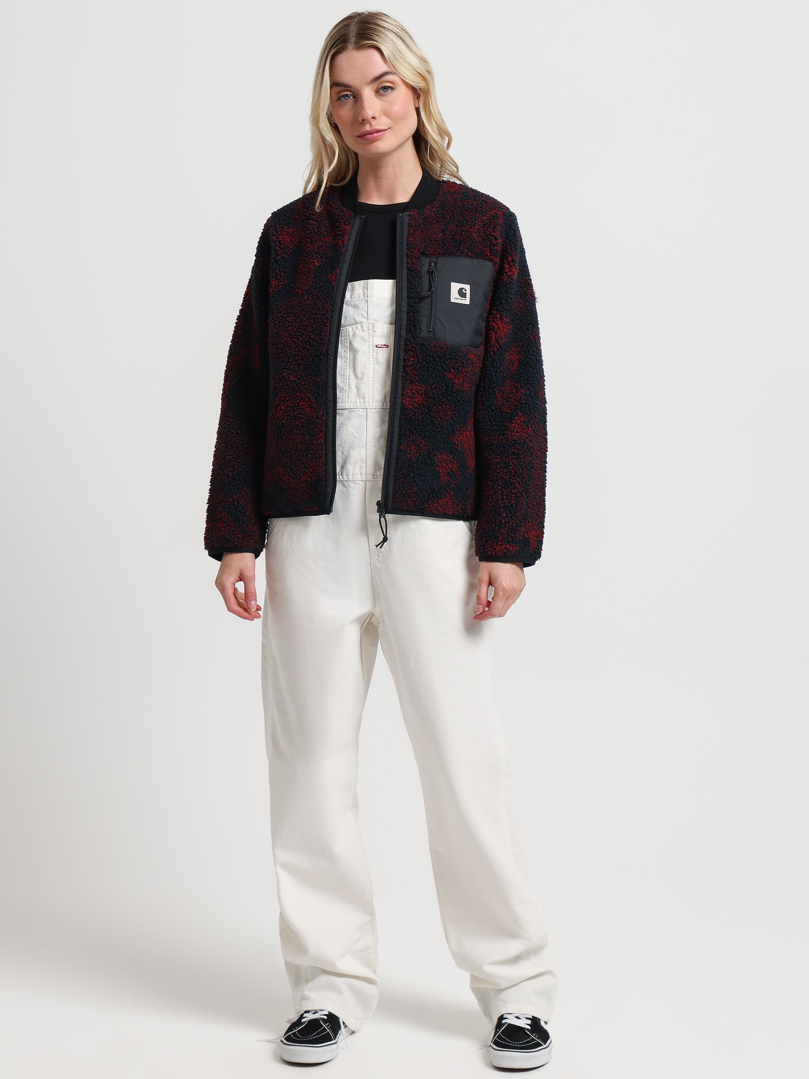 Janet Liner Sherpa Jacket in Black & Red