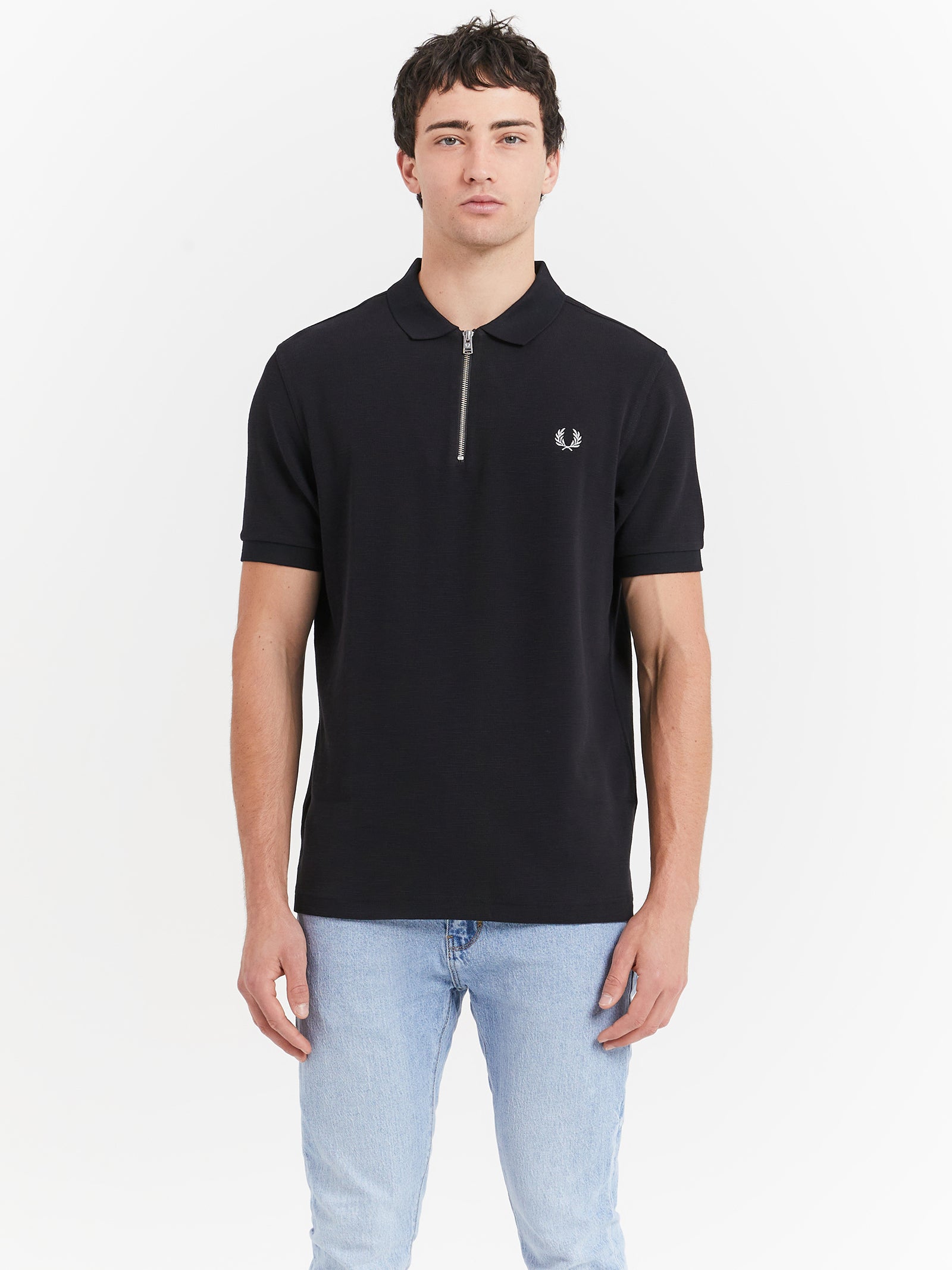 Waffle Textured Polo in Black