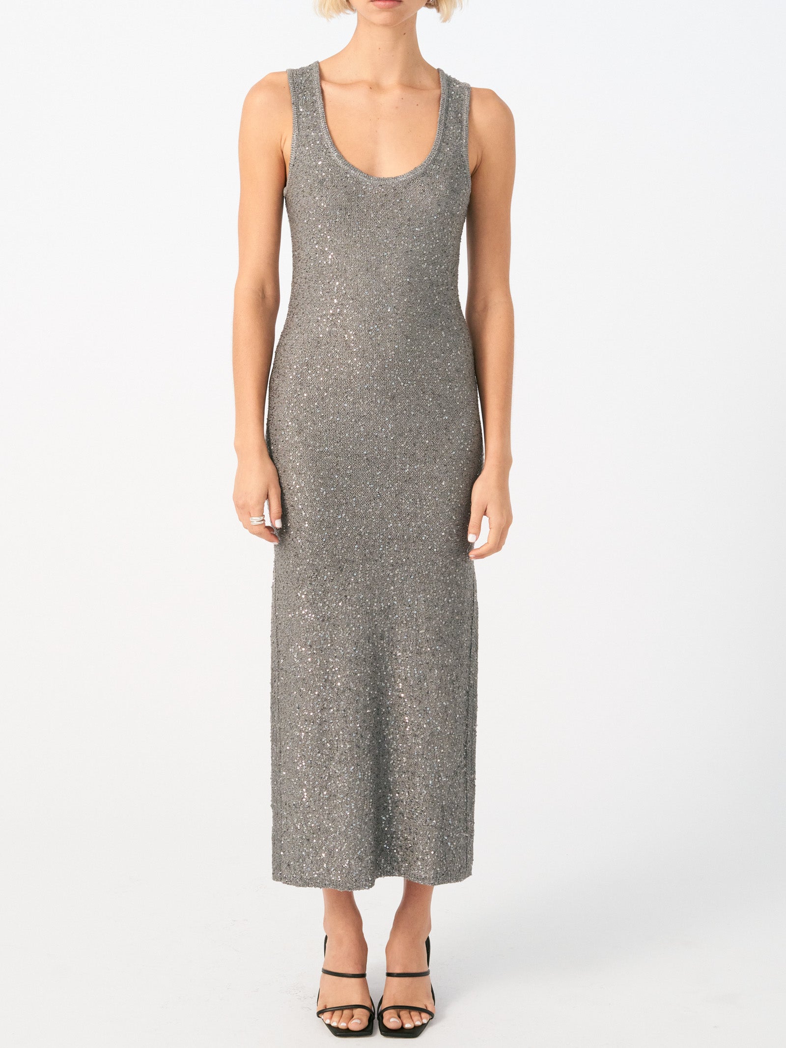 Gleam Sequin Midi Dress in Platinum