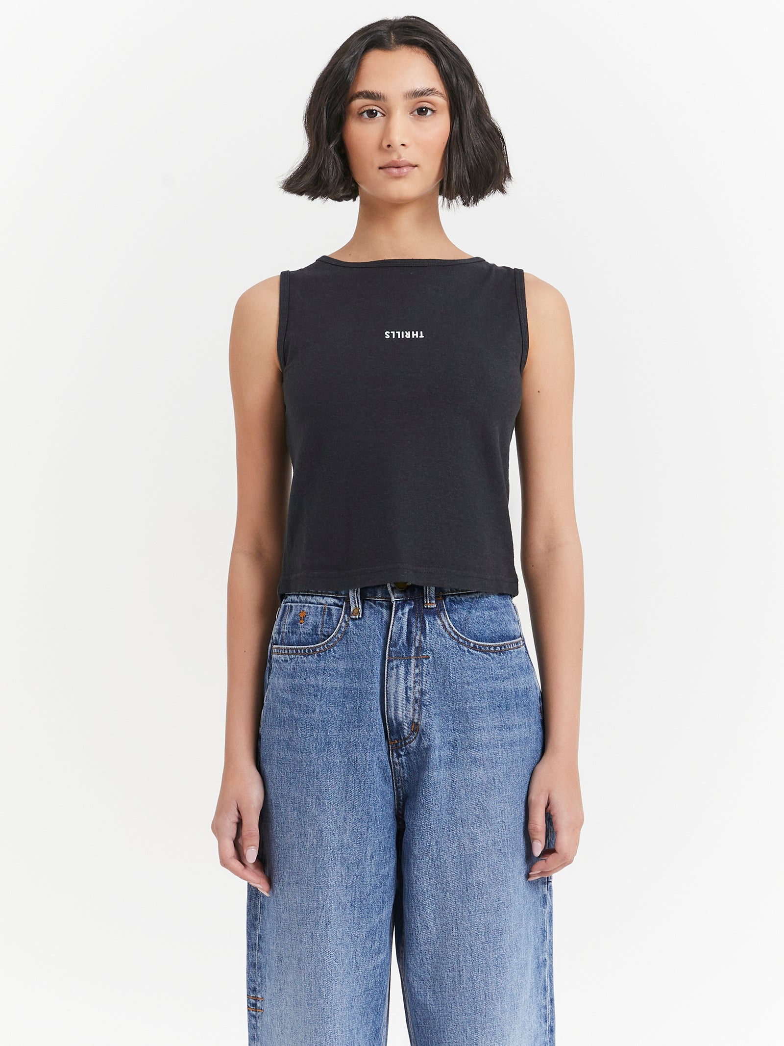 Minimal Thrills Hemp Boat Neck Tank in Black