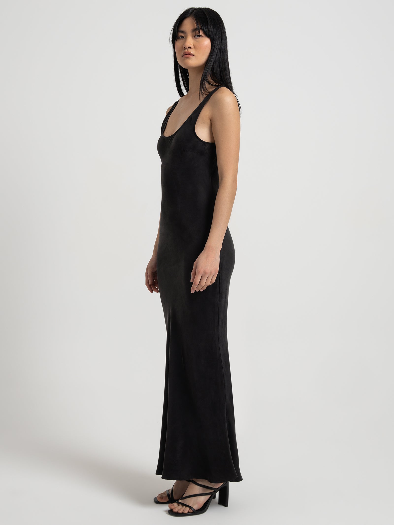 Ines Cupro Slip Dress in Black