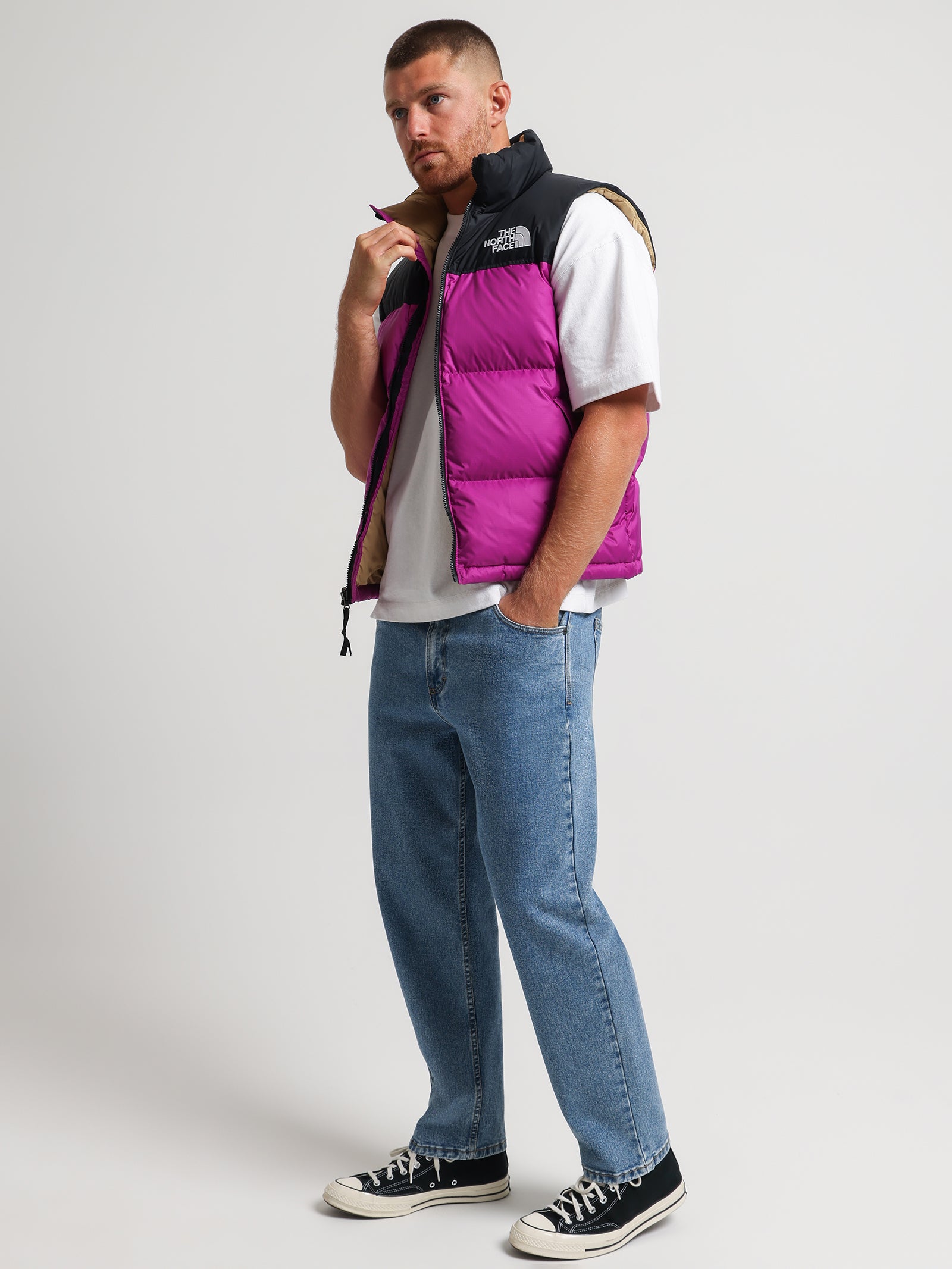 1996 Retro Nuptse Vest in Purple Cactus Flower