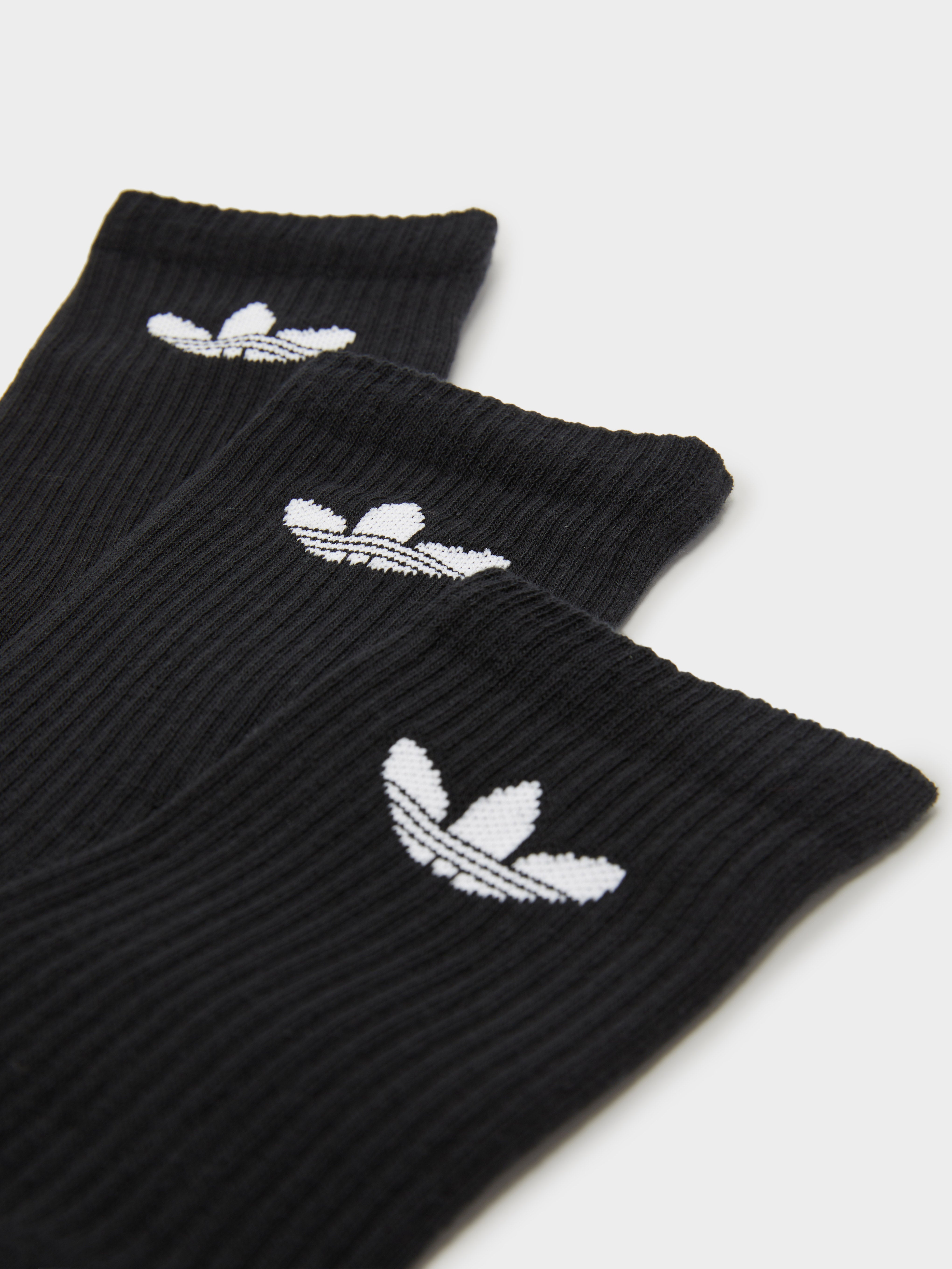 3 Pairs of Trefoil Cushion Crew Socks in Black & White