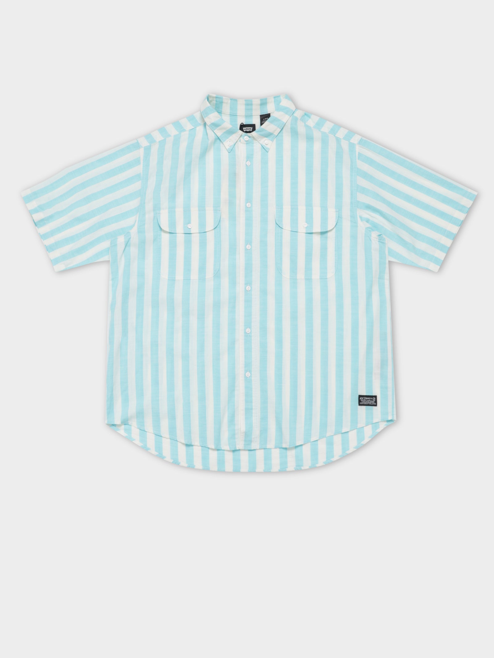 Skate Short Sleeve Woven Shirt in Blue & White