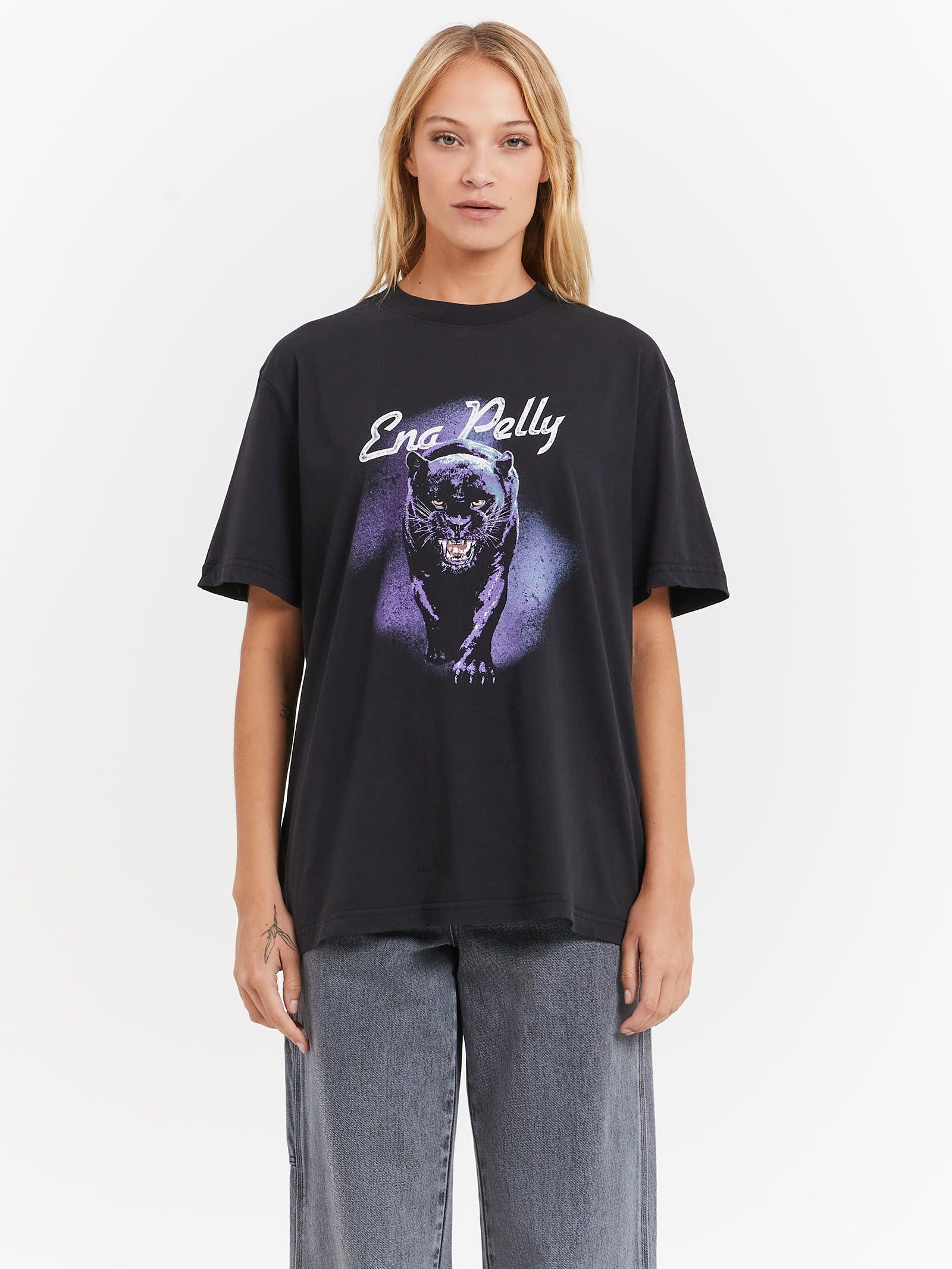 Panther Oversized T-Shirt in Washed Black