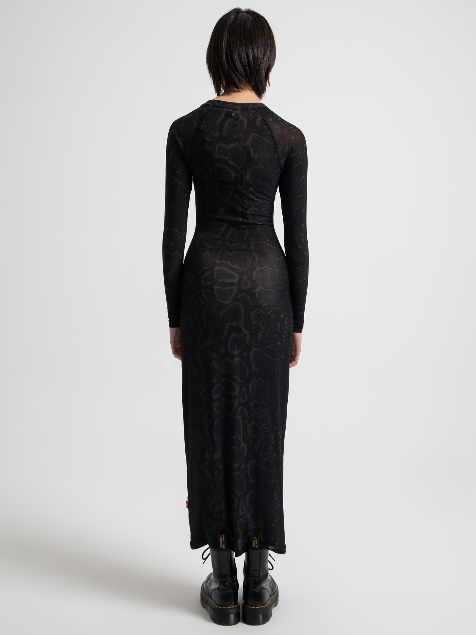 Viper Long Sleeve Mesh Maxi Dress in Washed Black