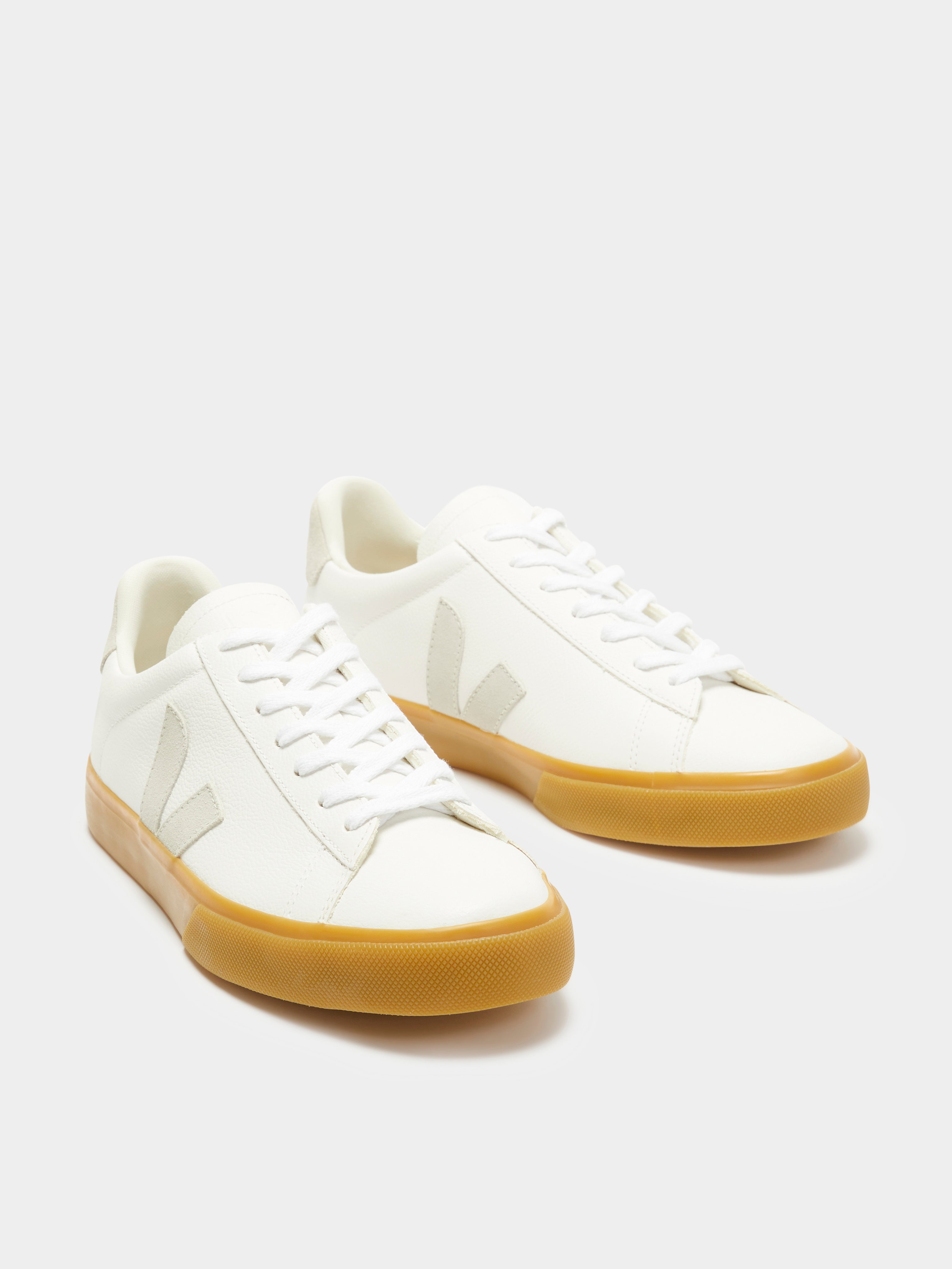 Mens Campo Leather Sneakers in White & Natural Gum