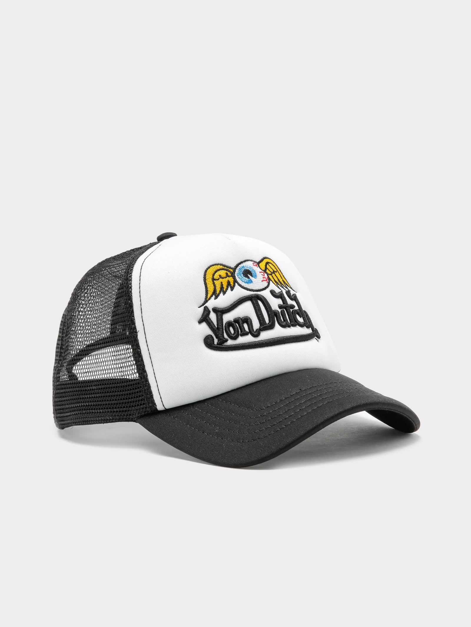 Flying Eyeball Wordmark Trucker Cap in Black & White