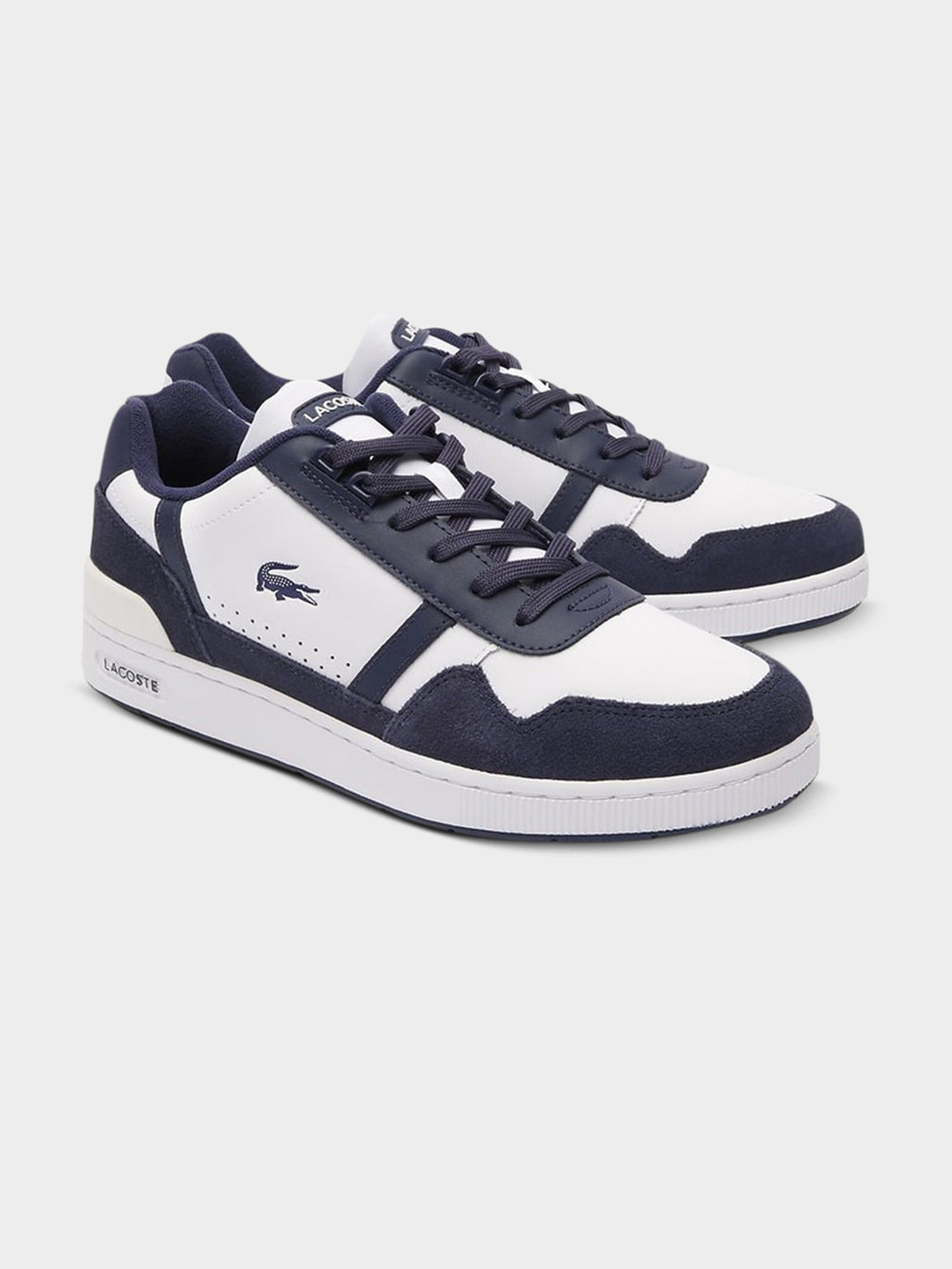 Mens Graphic Print T-Clip Sneakers in White & Navy