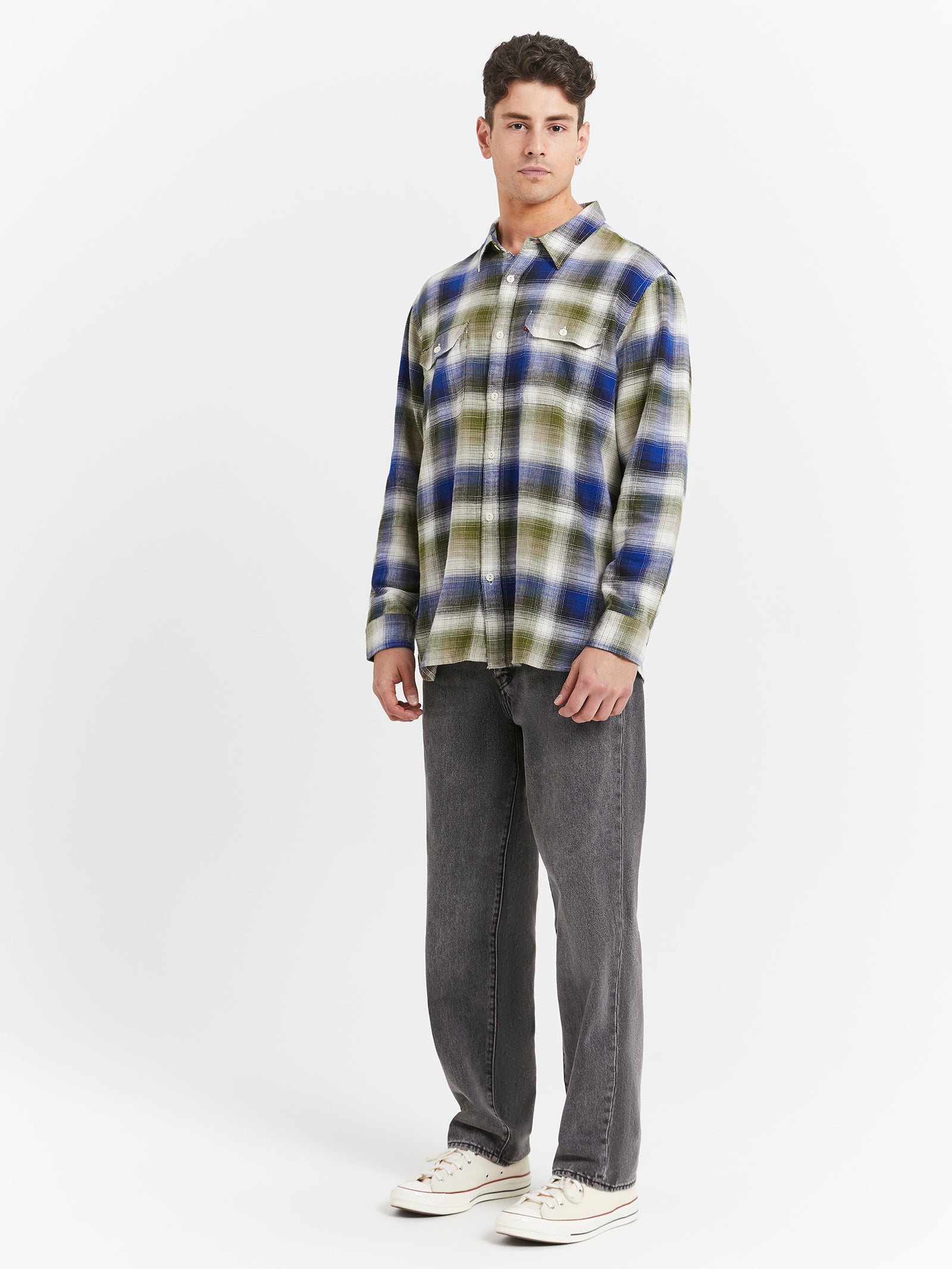 Jackson Worker Overshirt in Jonty Plaid Sea Moss