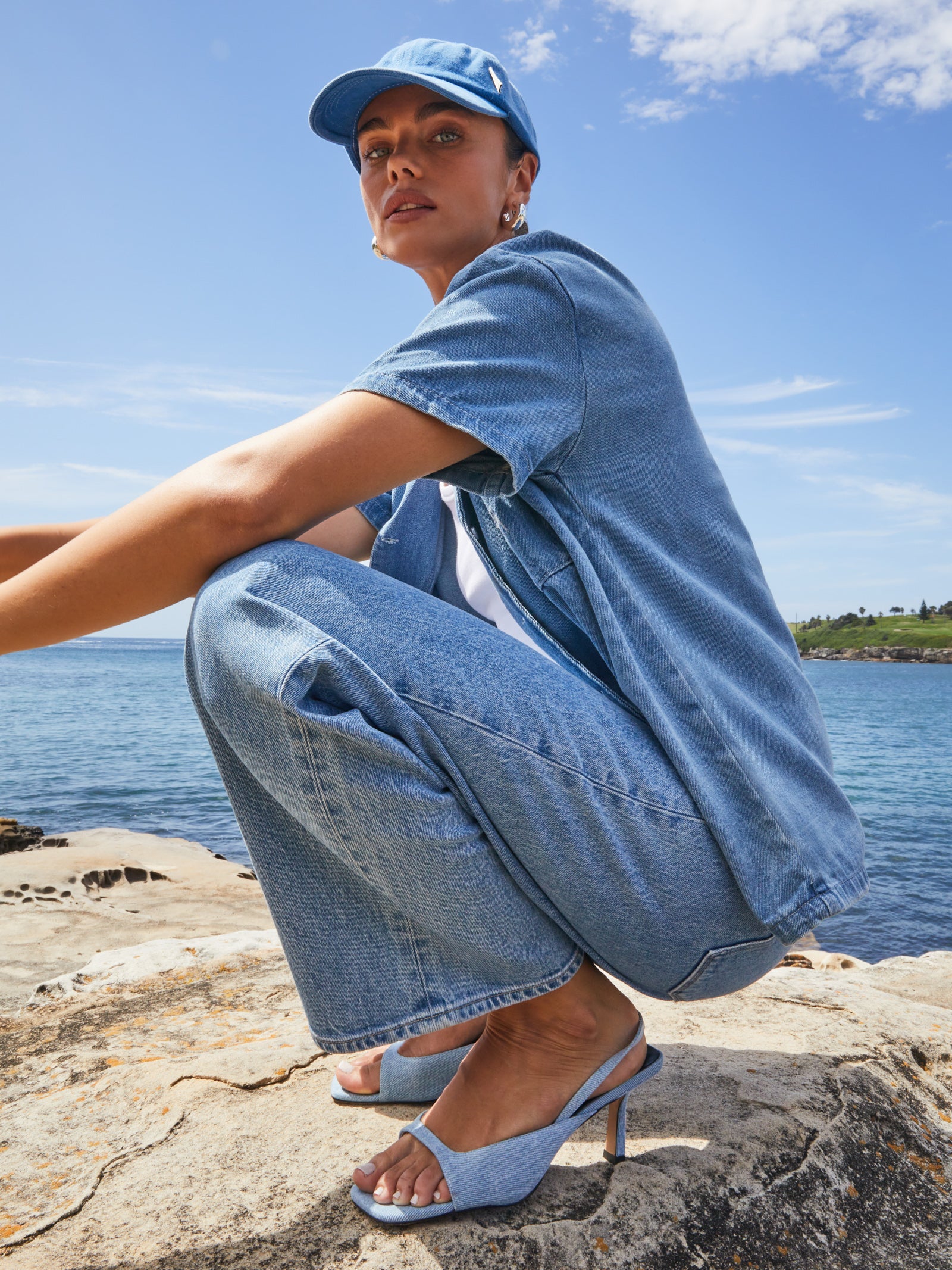 Denim Oversized Shirt in Mid Blue