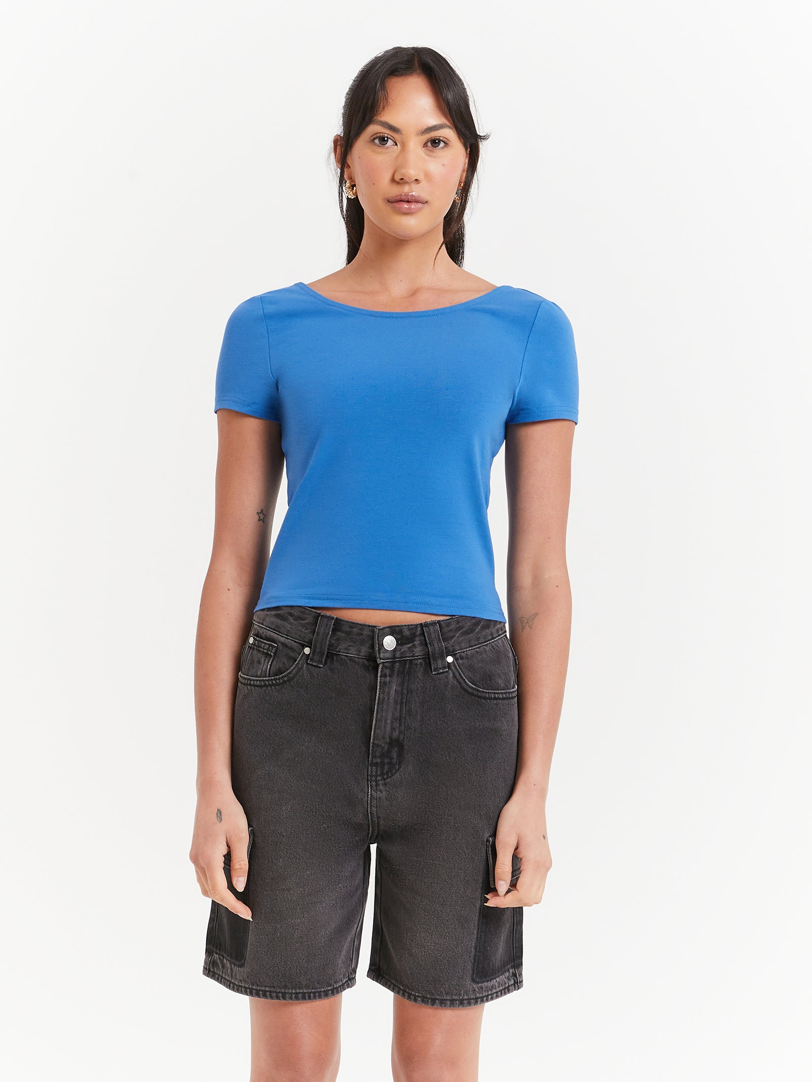 Allegra Scoop Back T-Shirt in Denim Blue