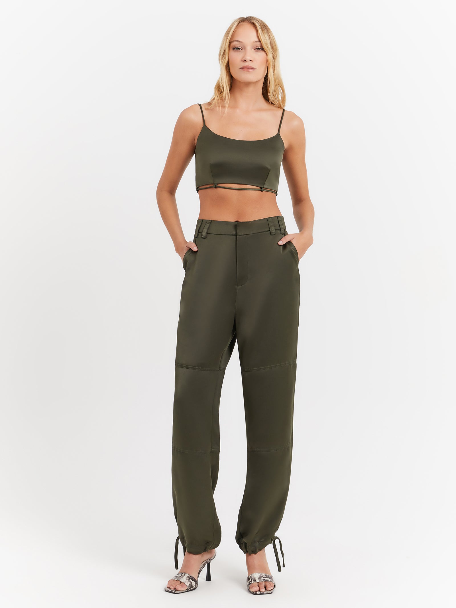 Aster Satin Pants in Hunter