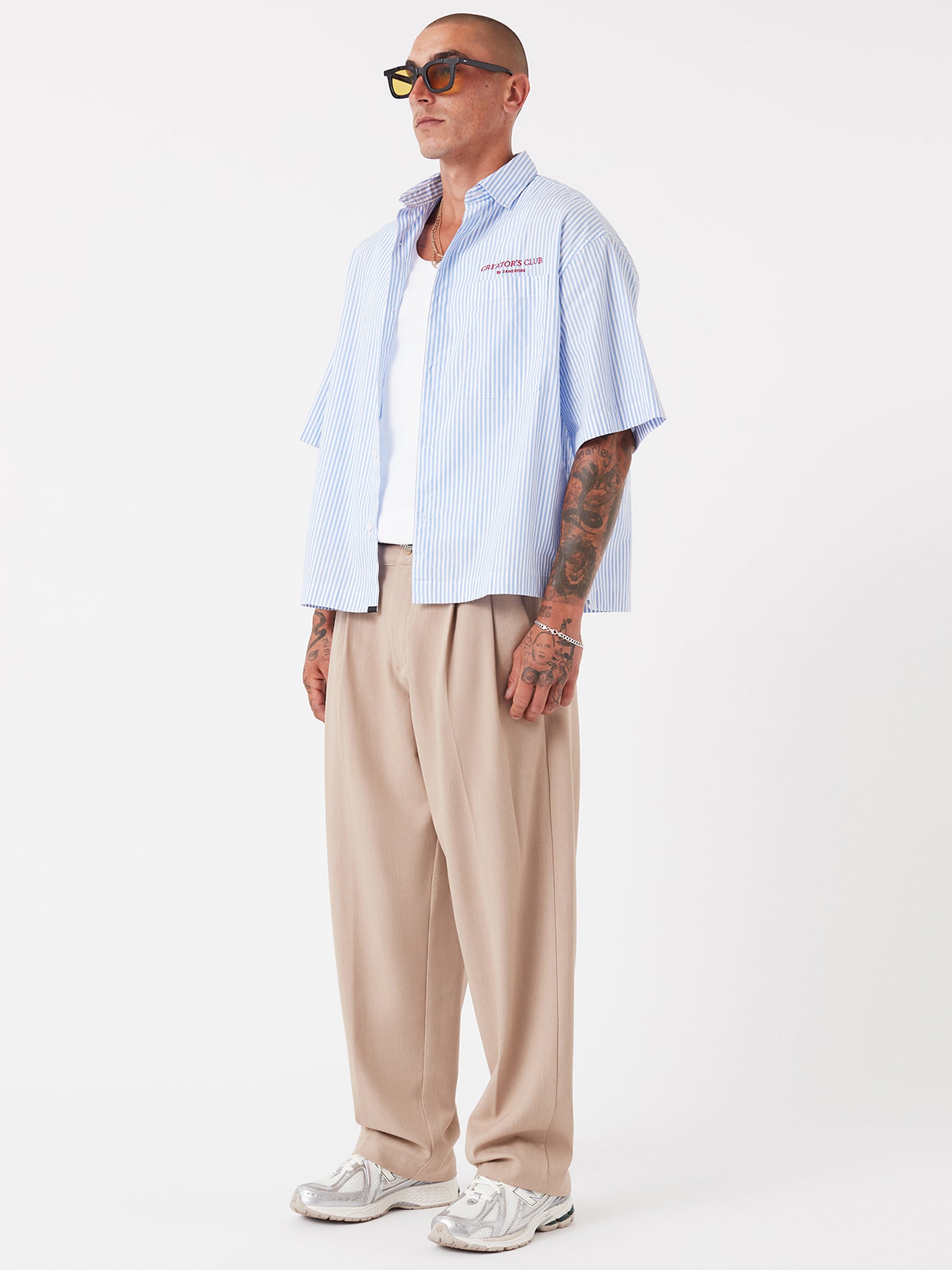 Creator's Club Box Crop Shirt - Blue Stripe