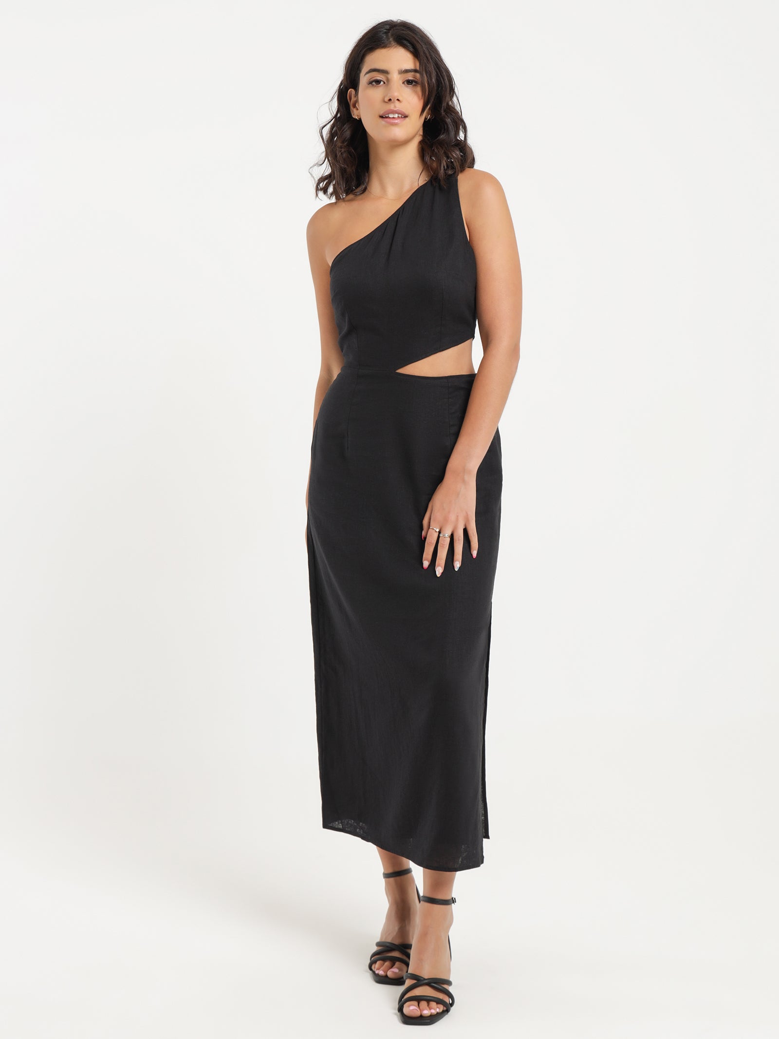 Fin Asymmetrical Maxi Dress in Black