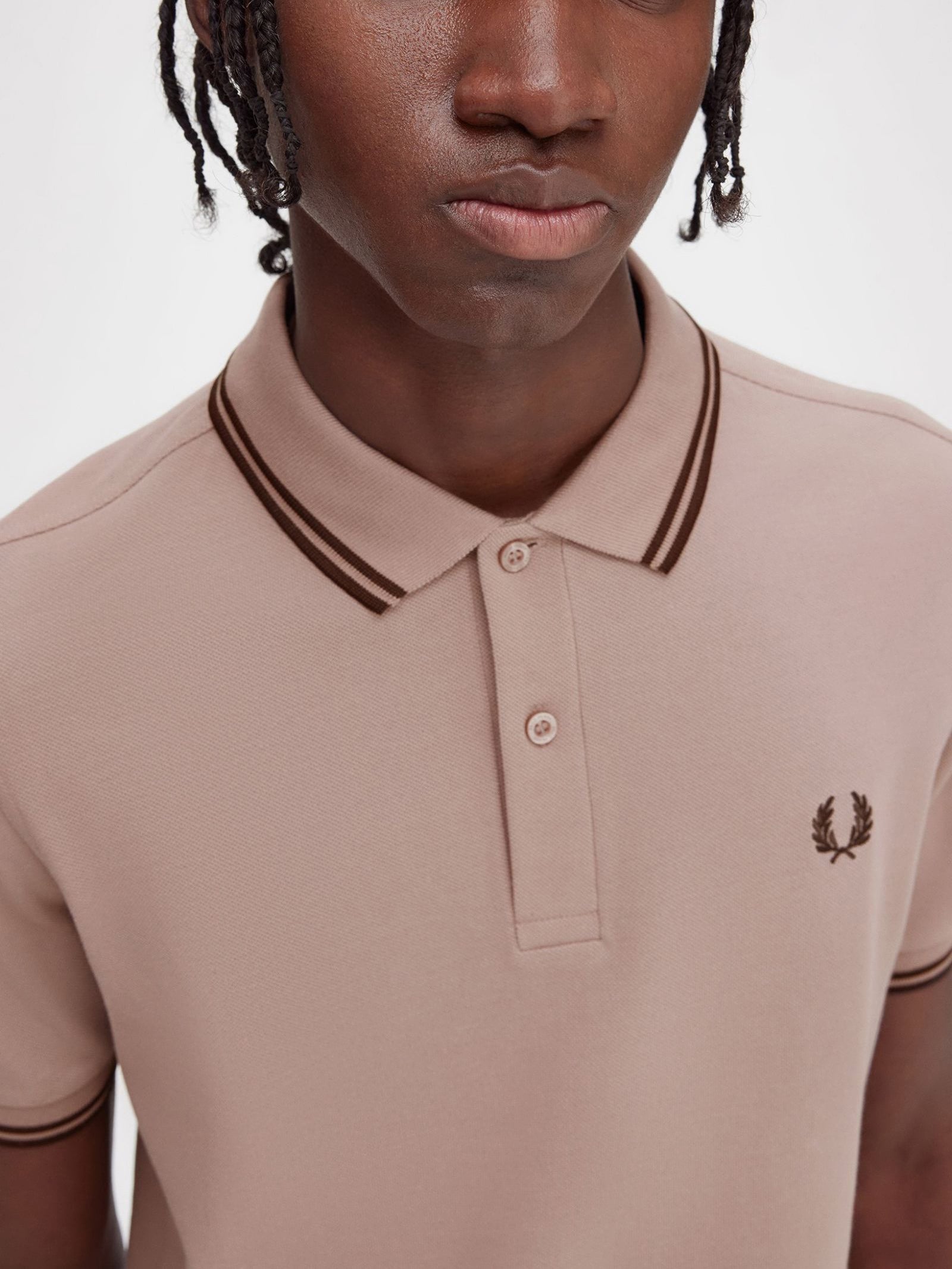 Twin Tipped Polo Shirt in Dark Pink & Burnt Tobacco