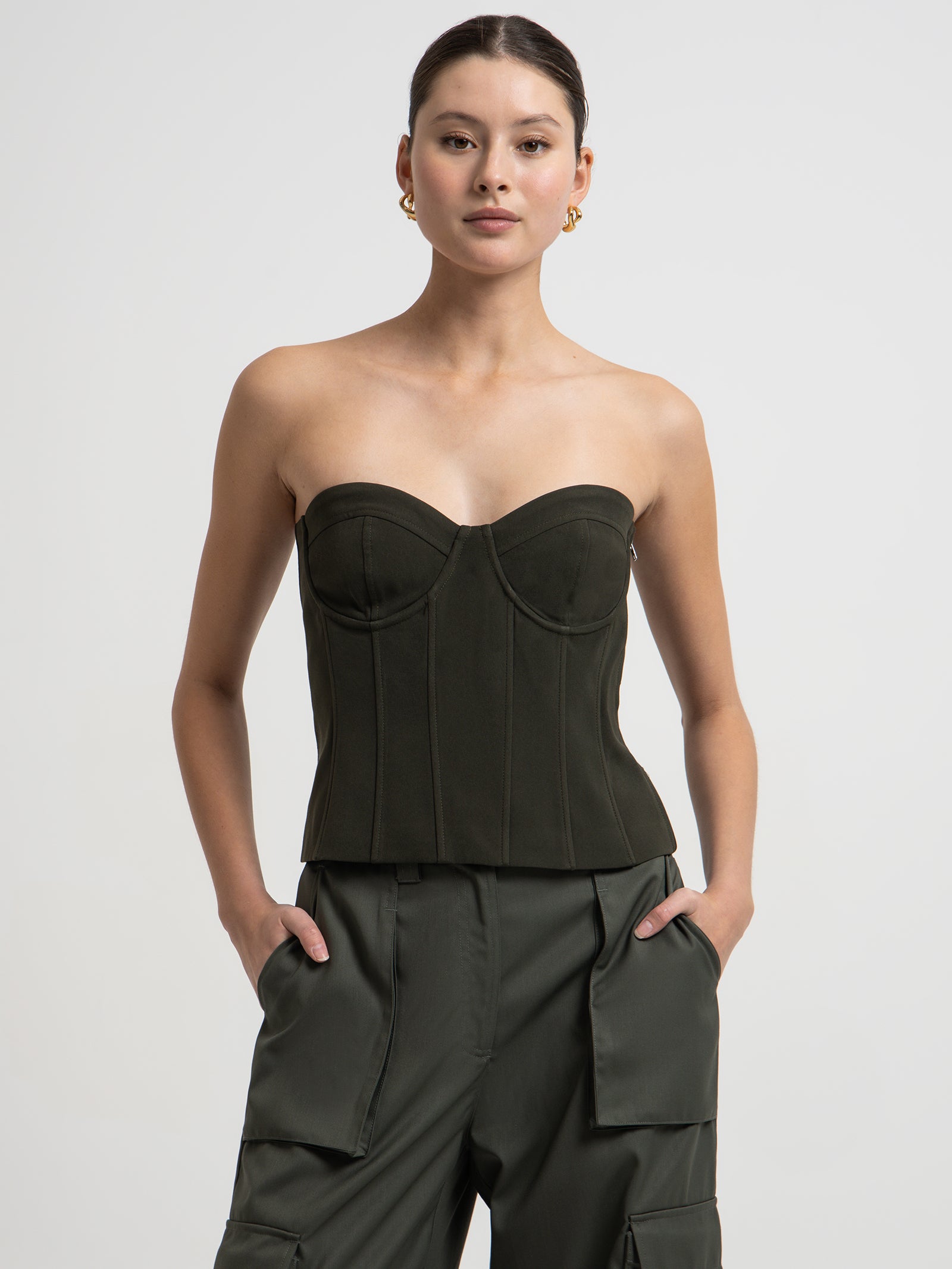 Reid Corset in Dark Khaki Green